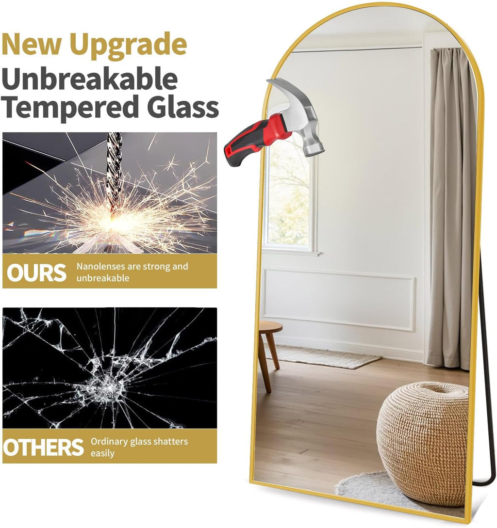 Arched Full Length Mirror, 70"x26" Free Standing Floor Mirror, Modern Full Body Mirrors with Stand, Wall Mirrors with Aluminum Alloy Frame for Bedroom,Living Room, Gold