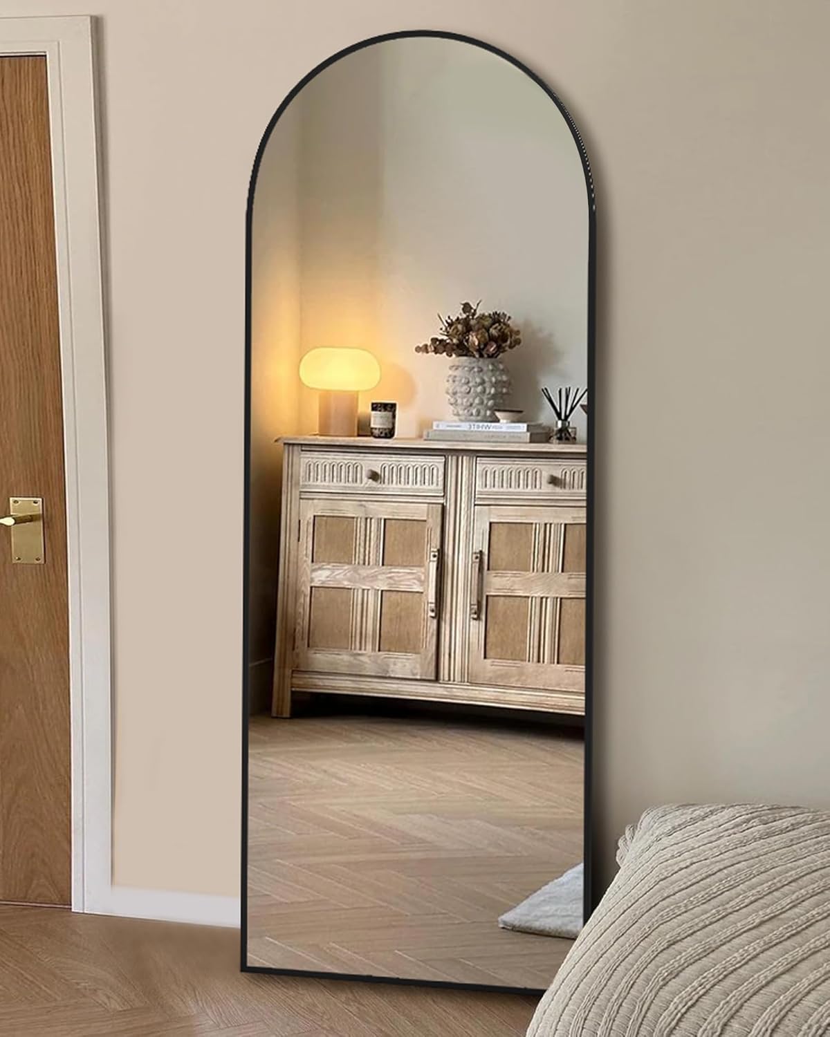 SUNQUEEN 71"×32" Mirror Full Length, Arched Full Length Mirror with Stand, Standing Floor Mirror Wall, Hanging or Leaning Large Full Body Mirrors for Bedroom Living Room (Black)