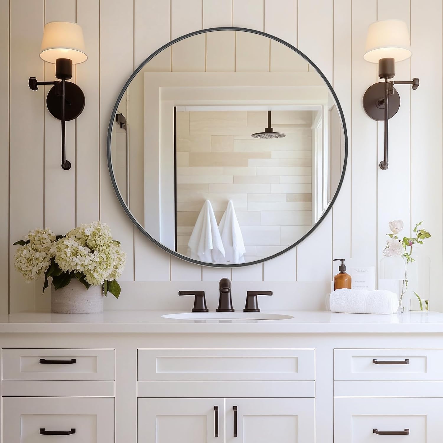 DUMOS Gold Circle Mirror for Wall 24.02 inch, Bathroom Round Mirror for Over Sink, Bathroom, Entryway, Bedroom, Vanity