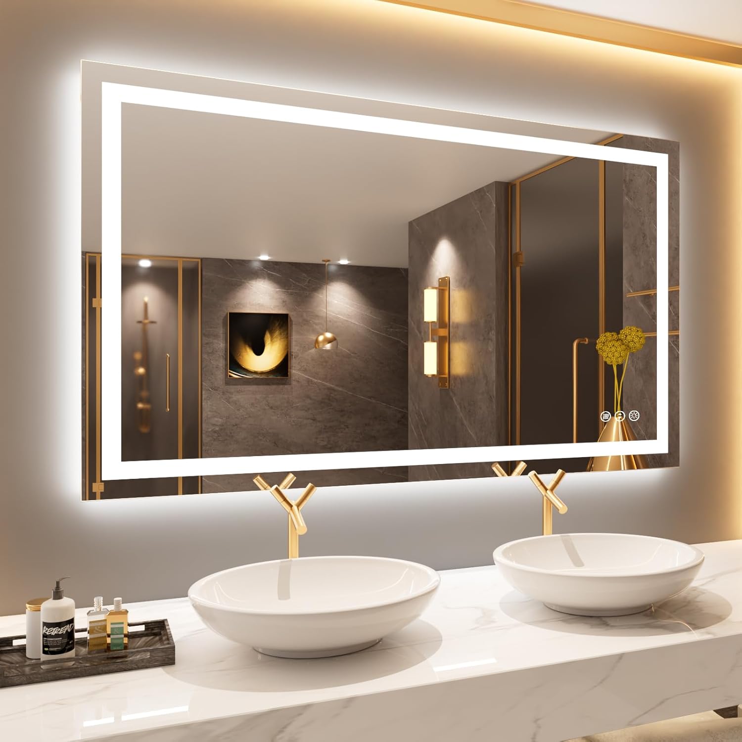 LOAAO 24X32 LED Bathroom Mirror with Lights, Anti-Fog, Dimmable, Backlit + Front Lit, Lighted Bathroom Vanity Mirror for Wall, Memory Function, Tempered Glass, Shatter-Proof, ETL Listed