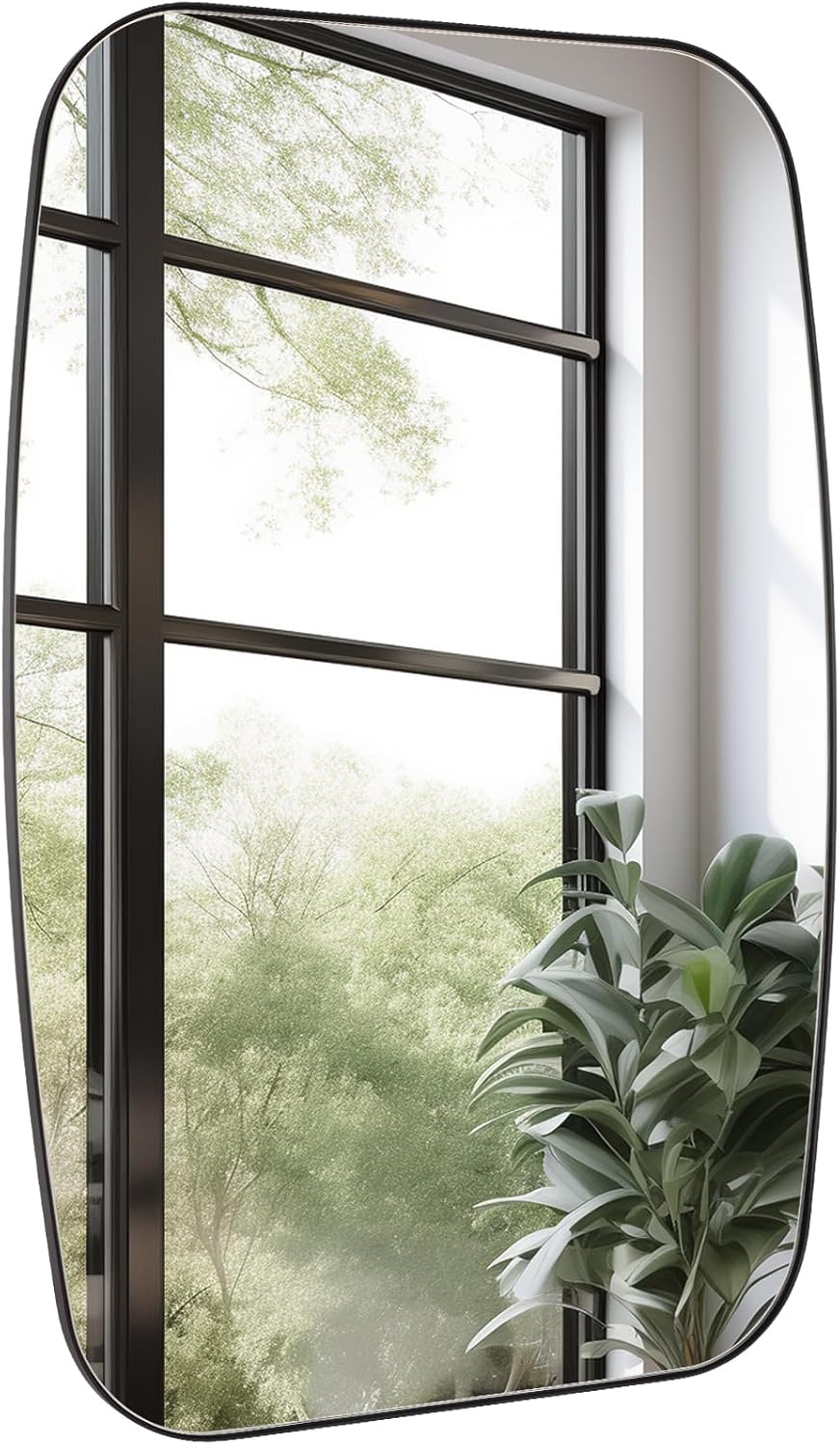 Black Oval Mirror, 20"×30" Bathroom Mirror for Wall Vanity with Stainless Steel Metal 0.8" Thin Frame, Oblong Bathrrom Mirror Modern Anti Rust