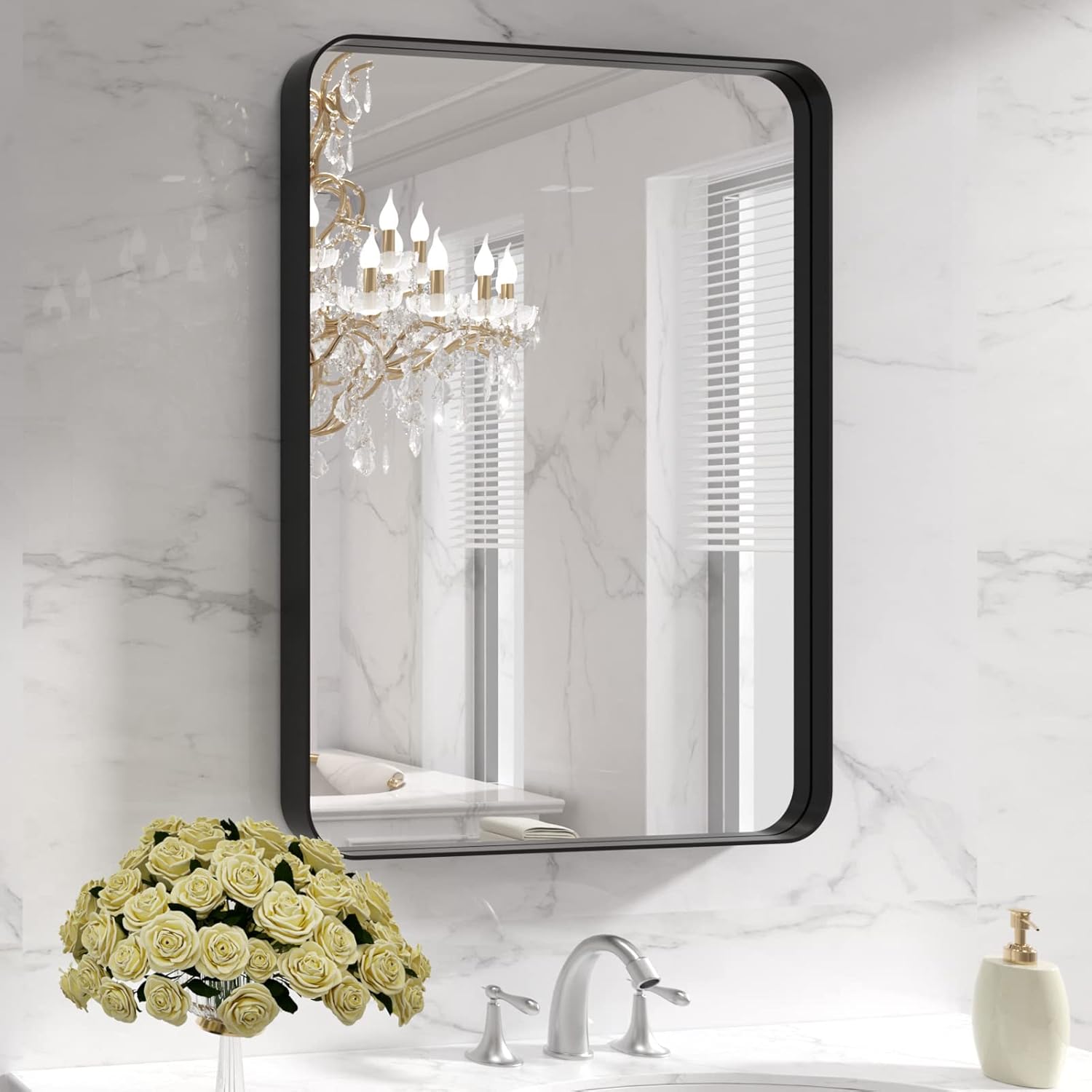 LOAAO 24”X36” Gold Bathroom Mirror, Rounded Rectangle Gold Frame Mirror, Brushed Gold Bathroom Vanity Mirror Wall-Mounted, Anti-Rust, Hangs Horizontally or Vertically