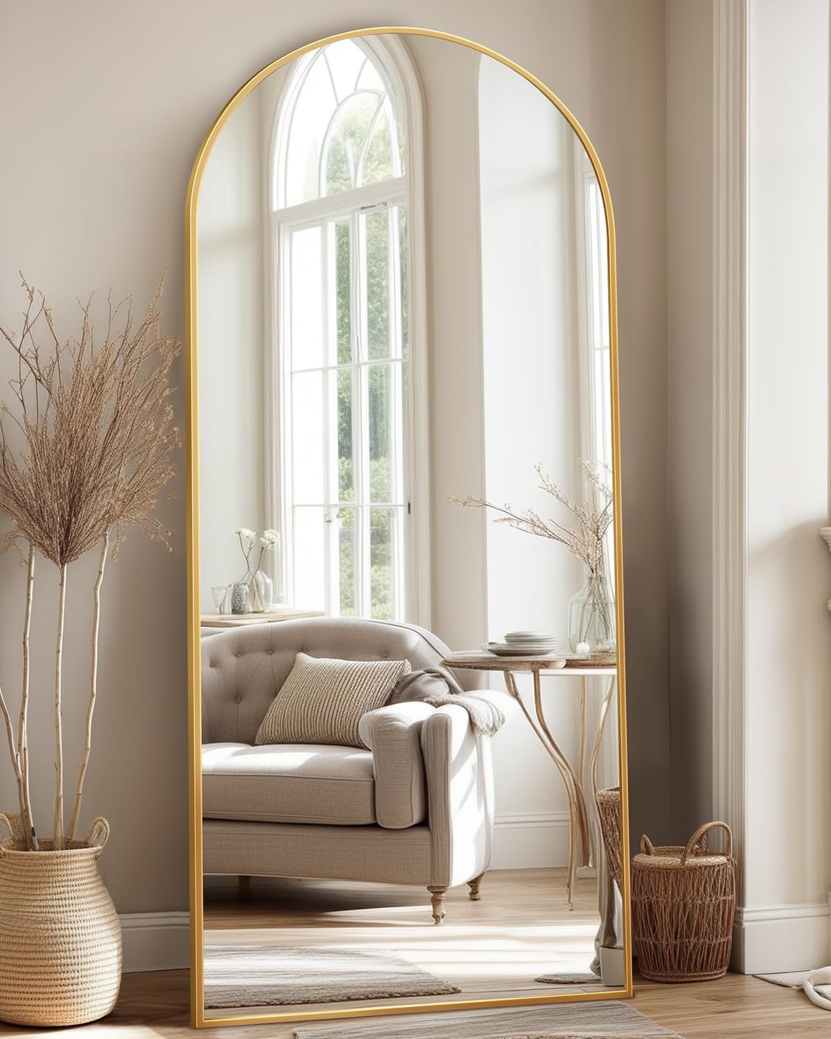Antok Full Length Mirror, 76"x34" Floor Mirror, Arched Floor Standing Freestanding Arch Full Body Mirrors with Stand for Bedroom, Hanging Mounted for Living Room Cloakroom,Black