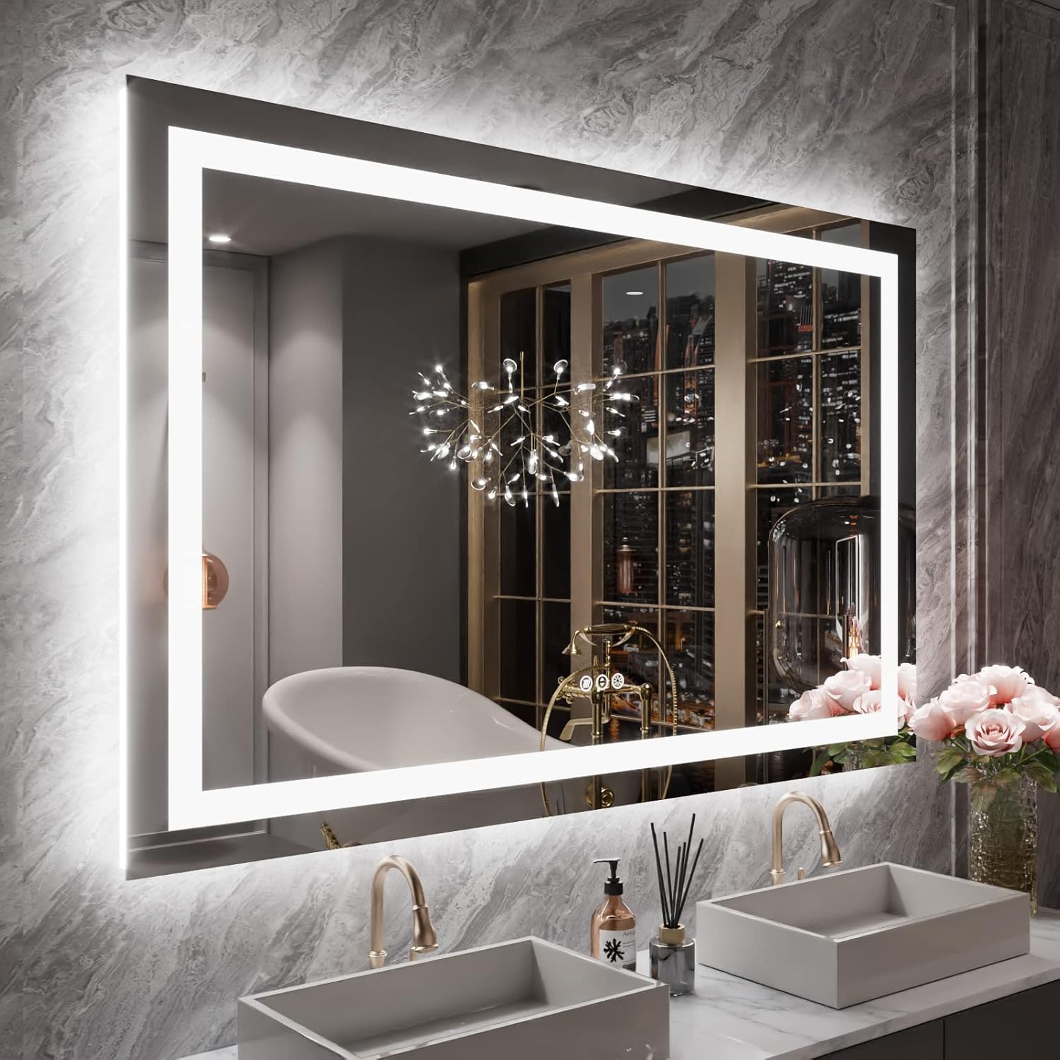 LOAAO 24X32 LED Bathroom Mirror with Lights, Anti-Fog, Dimmable, Backlit + Front Lit, Lighted Bathroom Vanity Mirror for Wall, Memory Function, Tempered Glass, Shatter-Proof, ETL Listed