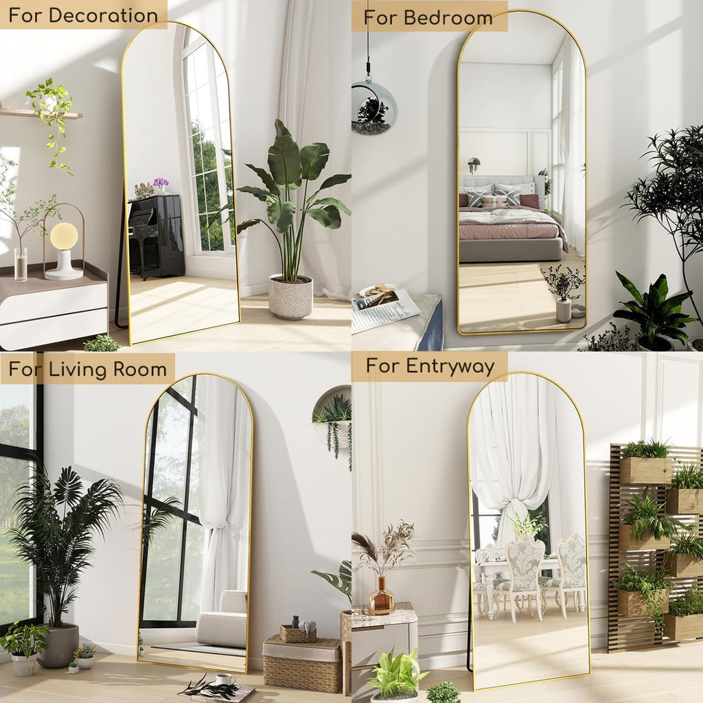 Arched Full Length Mirror, 70"x26" Free Standing Floor Mirror, Modern Full Body Mirrors with Stand, Wall Mirrors with Aluminum Alloy Frame for Bedroom,Living Room, Gold