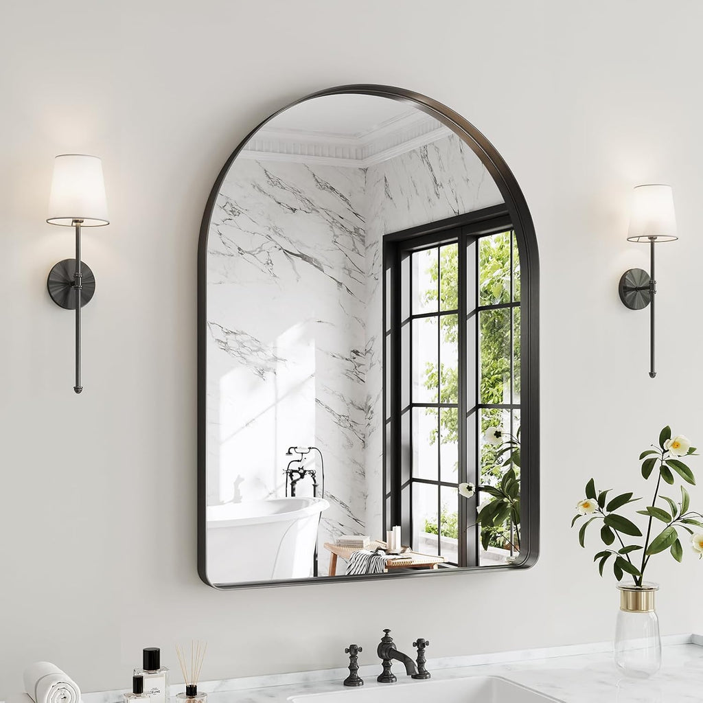 Arched Bathroom Mirror, 30"x40" Black Mirror for Wall Mounted Vanity Mirror for Over Sink with Tempered Glass, Aluminum Alloy Deep Frame, Farmhouse for Bedroom, Entryway, Living Room
