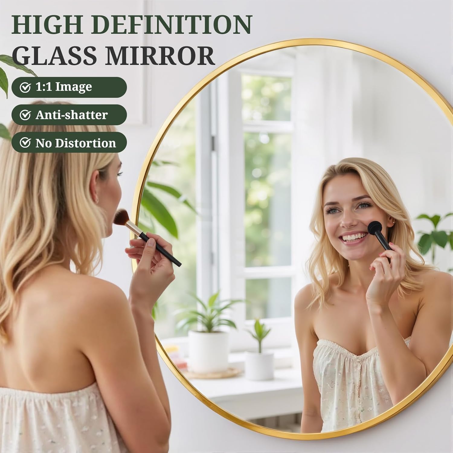 Round Wall Mirror 30 Inch Gold Vanity Mirror with Metal Frame, Modern Circle for Bathroom, Entryway, Bedroom, Living Room, Wall Mounted Decorative Mirrors