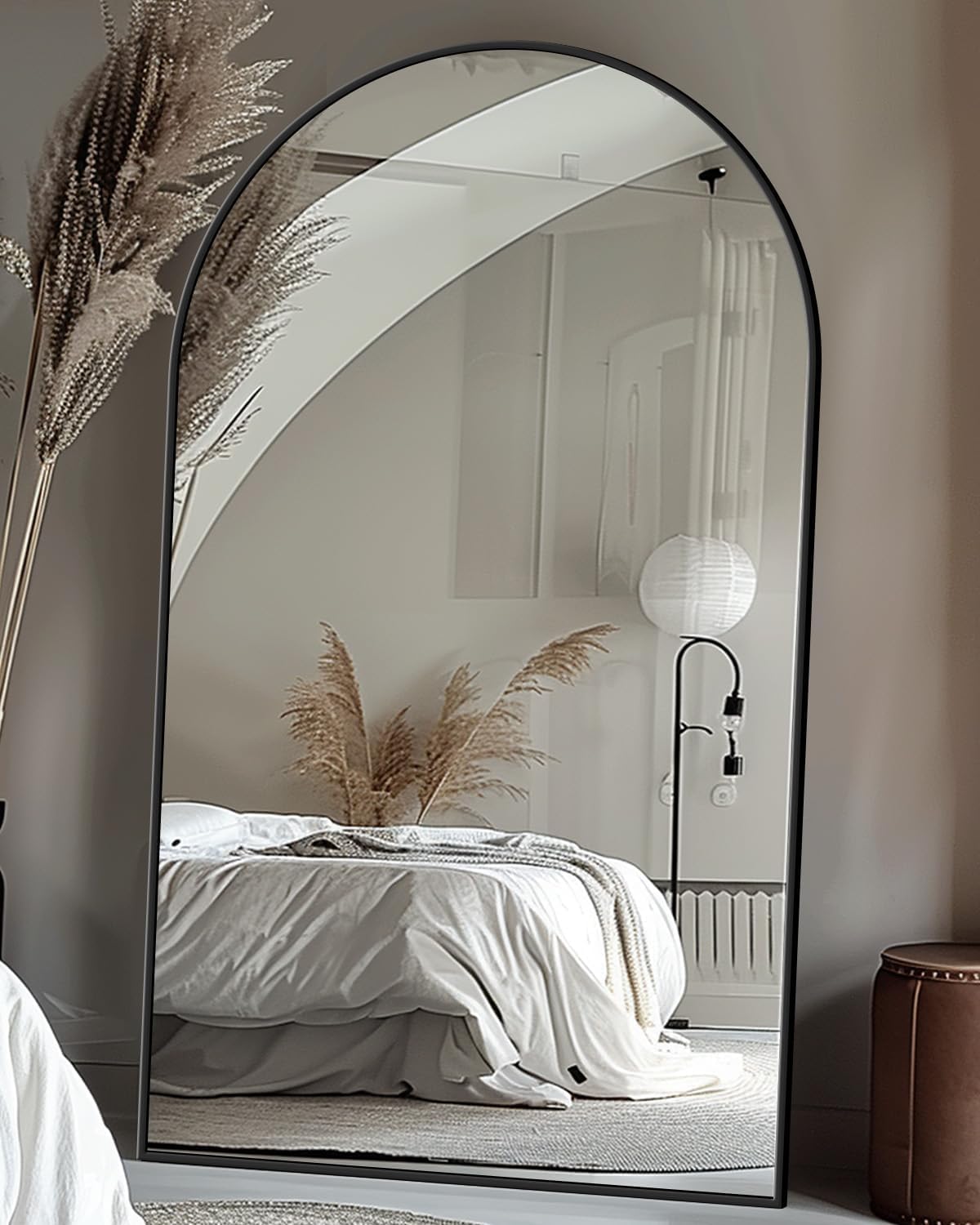 Antok Full Length Mirror, 76"x34" Floor Mirror, Arched Floor Standing Freestanding Arch Full Body Mirrors with Stand for Bedroom, Hanging Mounted for Living Room Cloakroom,Black