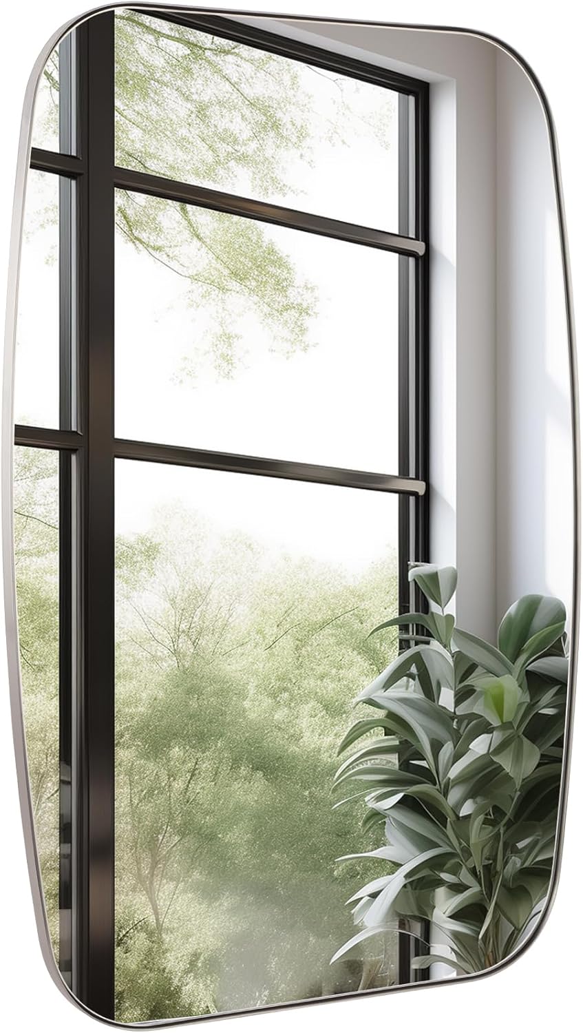 Black Oval Mirror, 20"×30" Bathroom Mirror for Wall Vanity with Stainless Steel Metal 0.8" Thin Frame, Oblong Bathrrom Mirror Modern Anti Rust