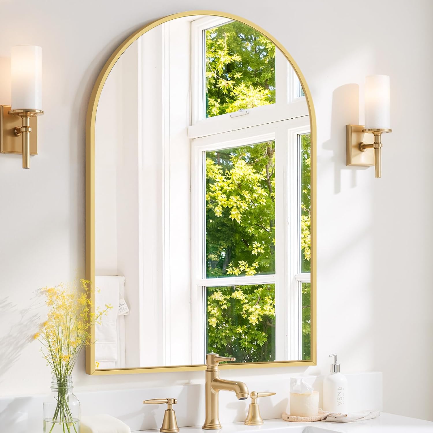 Round Wall Mirror 30 Inch Gold Vanity Mirror with Metal Frame, Modern Circle for Bathroom, Entryway, Bedroom, Living Room, Wall Mounted Decorative Mirrors