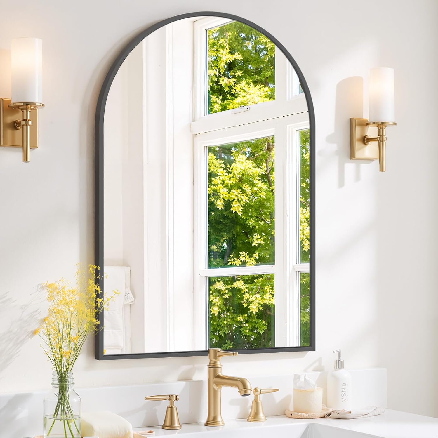 Round Wall Mirror 30 Inch Gold Vanity Mirror with Metal Frame, Modern Circle for Bathroom, Entryway, Bedroom, Living Room, Wall Mounted Decorative Mirrors