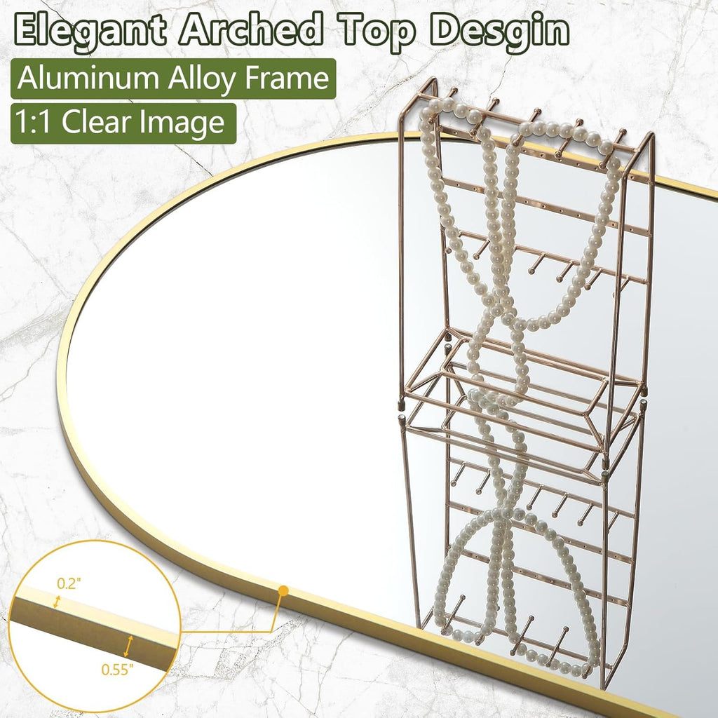 Arched Full Length Mirror, 70"x26" Free Standing Floor Mirror, Modern Full Body Mirrors with Stand, Wall Mirrors with Aluminum Alloy Frame for Bedroom,Living Room, Gold