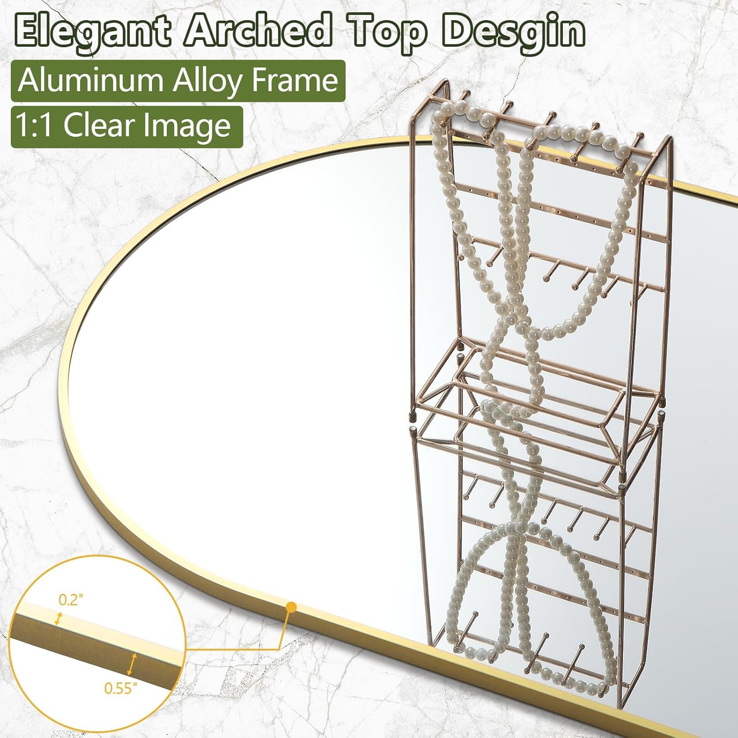 Arched Full Length Mirror, 70"x26" Free Standing Floor Mirror, Modern Full Body Mirrors with Stand, Wall Mirrors with Aluminum Alloy Frame for Bedroom,Living Room, Gold