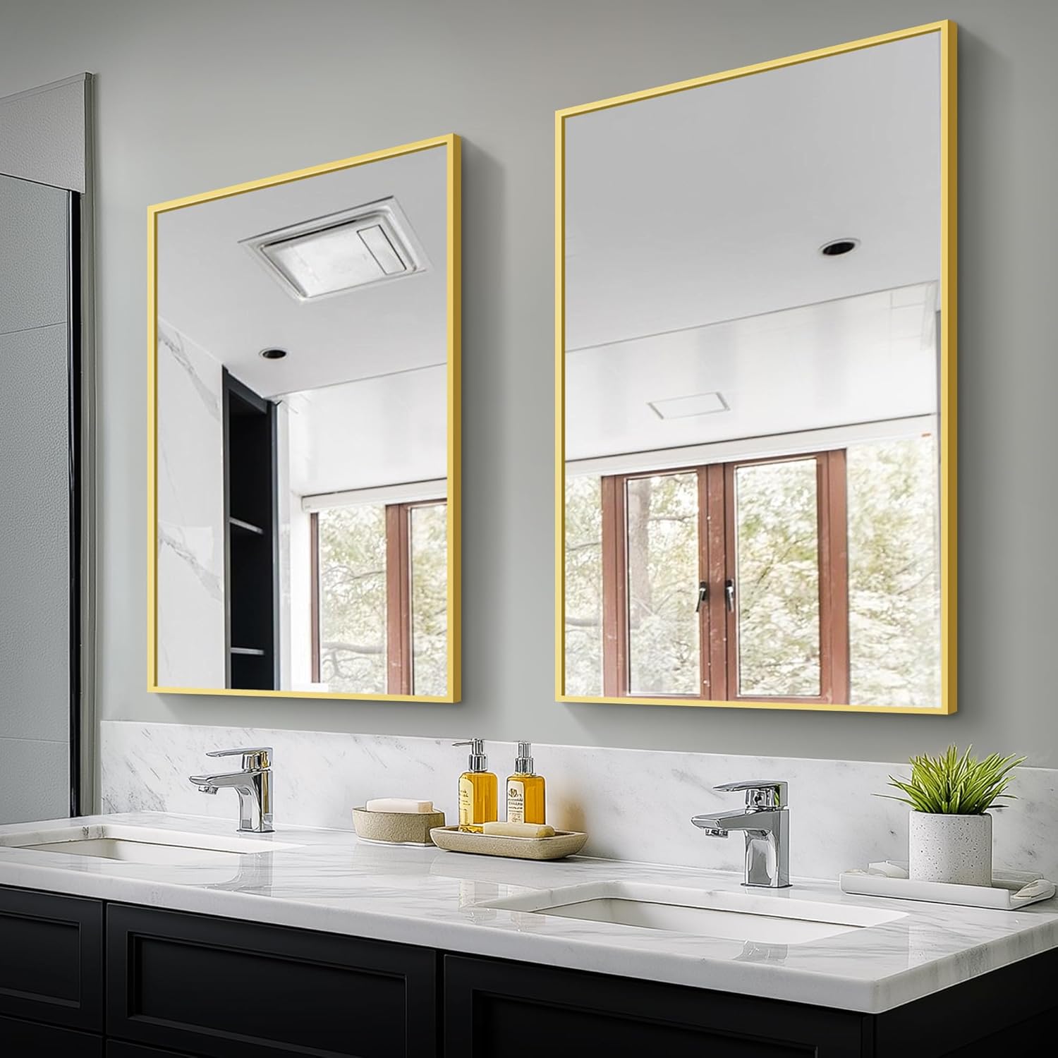 Bathroom Vanity Mirror for Wall, 2 Pack 36" x 24" Metal Framed Rectangular Bathroom Wall Mirror for Over Sink, HD Shatterproof Glass, Hangs Horizontally or Vertically(Black)