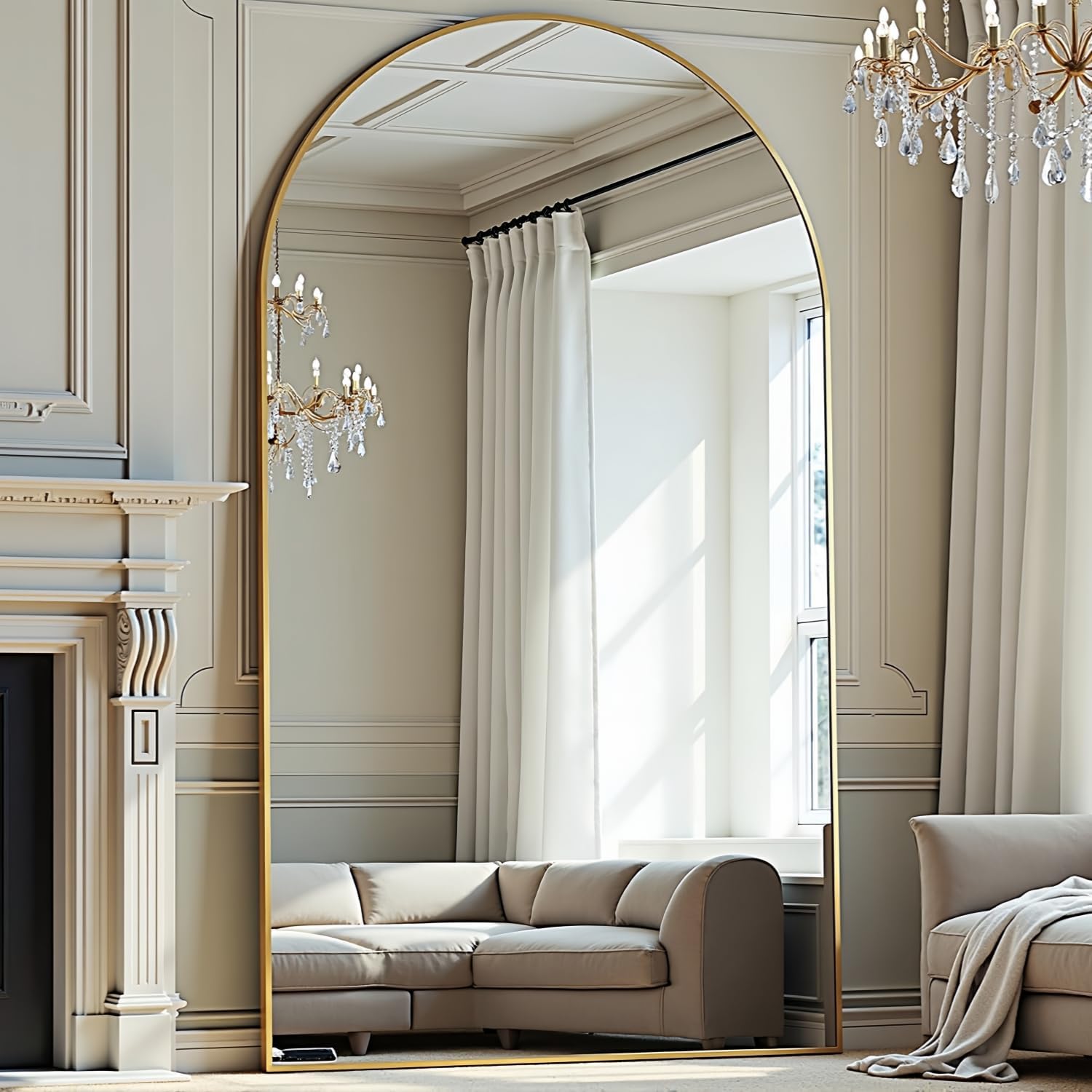Arched Full Length Mirror, 70"x26" Free Standing Floor Mirror, Modern Full Body Mirrors with Stand, Wall Mirrors with Aluminum Alloy Frame for Bedroom,Living Room, Gold