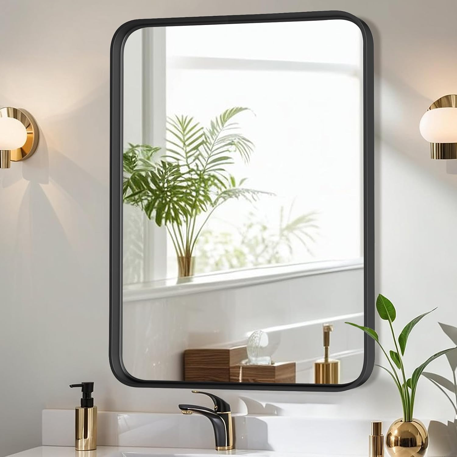Bathroom Mirror for Wall, 30x22 Inch Rectangle Mirror, Matte Black Metal Framed Bathroom Vanity Mirror for Restroom Farmhouse, Anti-Rust, Tempered Glass, Horizontally or Vertically Hanging