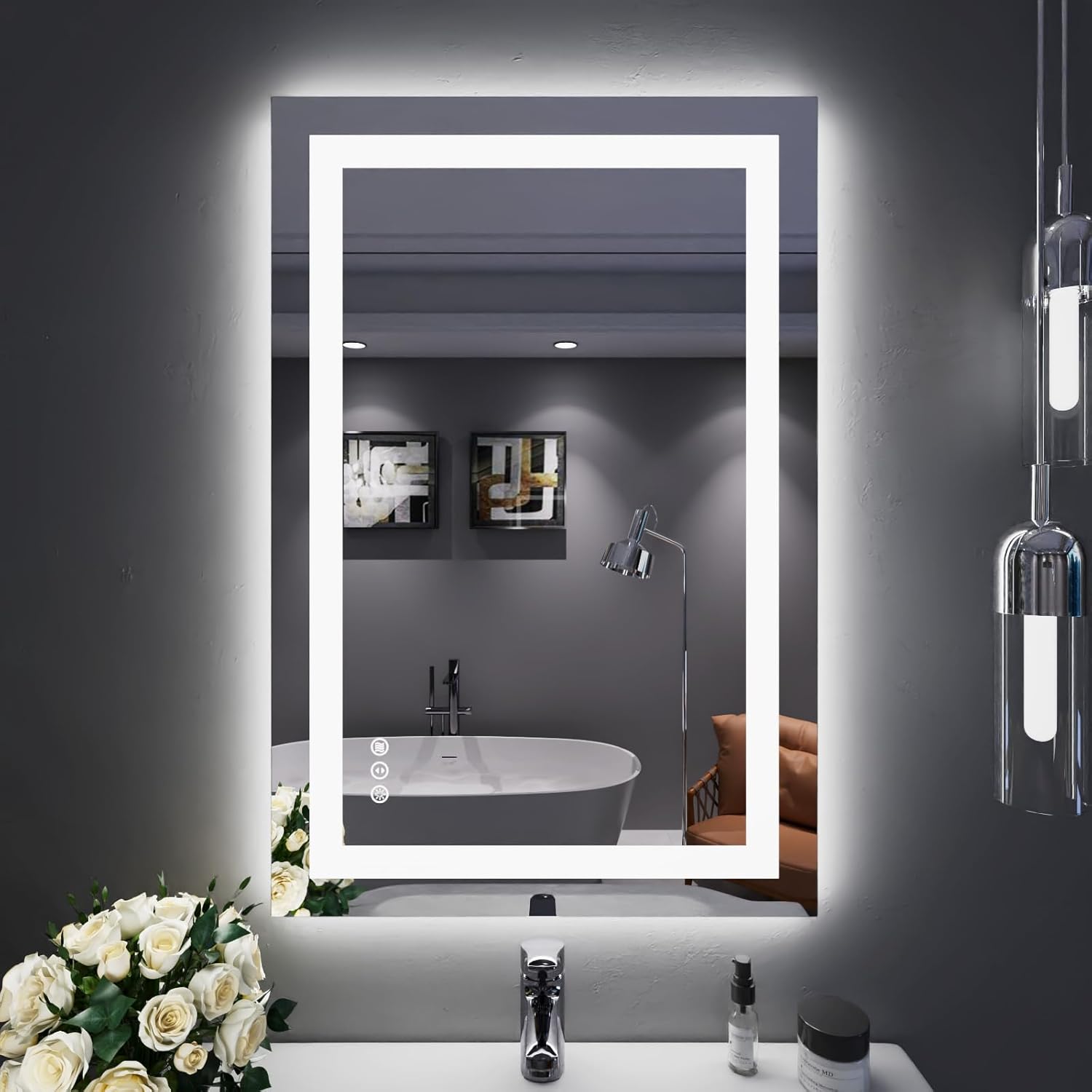 LOAAO 24X32 LED Bathroom Mirror with Lights, Anti-Fog, Dimmable, Backlit + Front Lit, Lighted Bathroom Vanity Mirror for Wall, Memory Function, Tempered Glass, Shatter-Proof, ETL Listed
