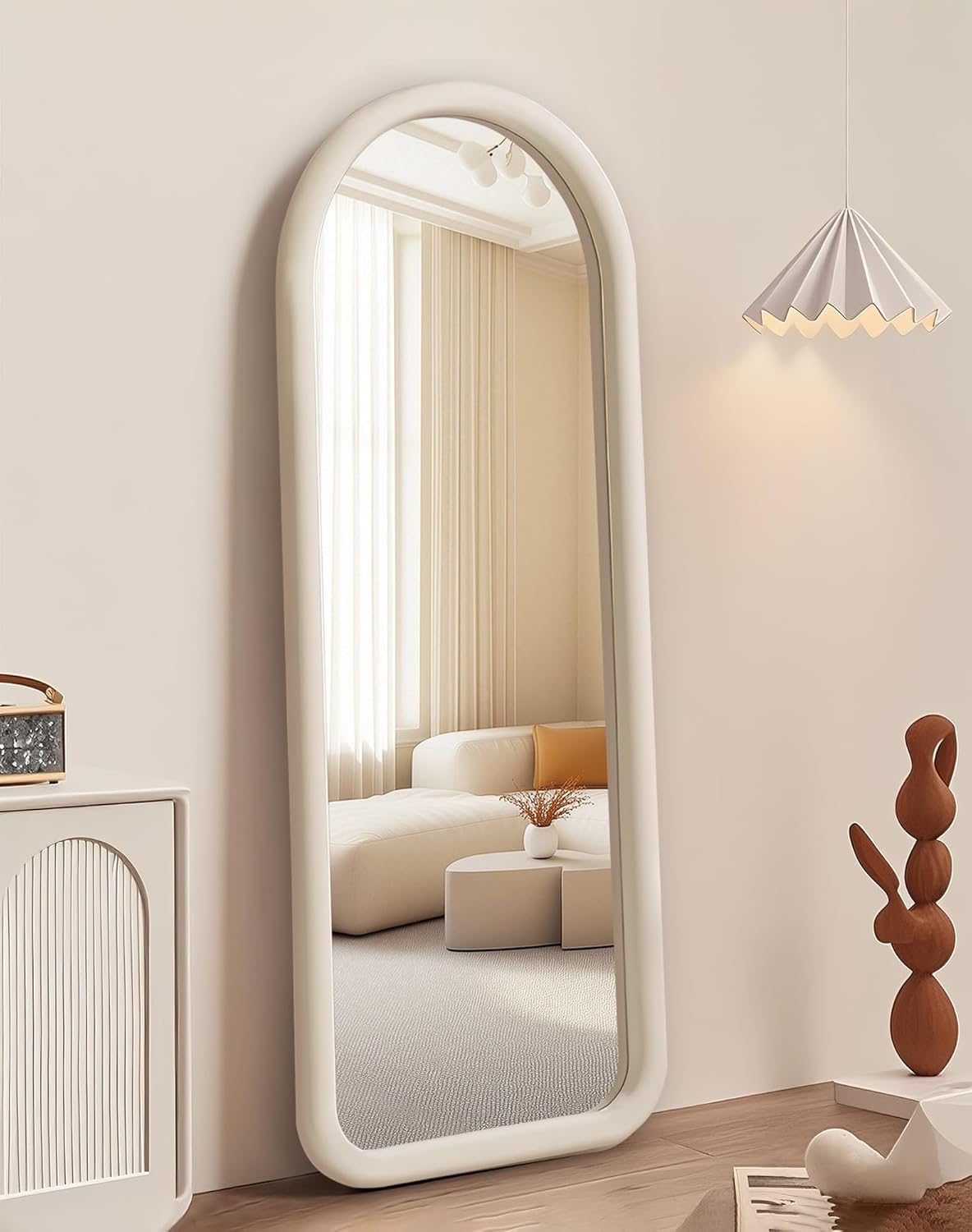 Delma Arched Full Length Mirror, Free Standing Floor Velvet Finish Frame Mirror for Leaning or Hanging, Soft Touch Bedroom & Living Room Decor, Brown