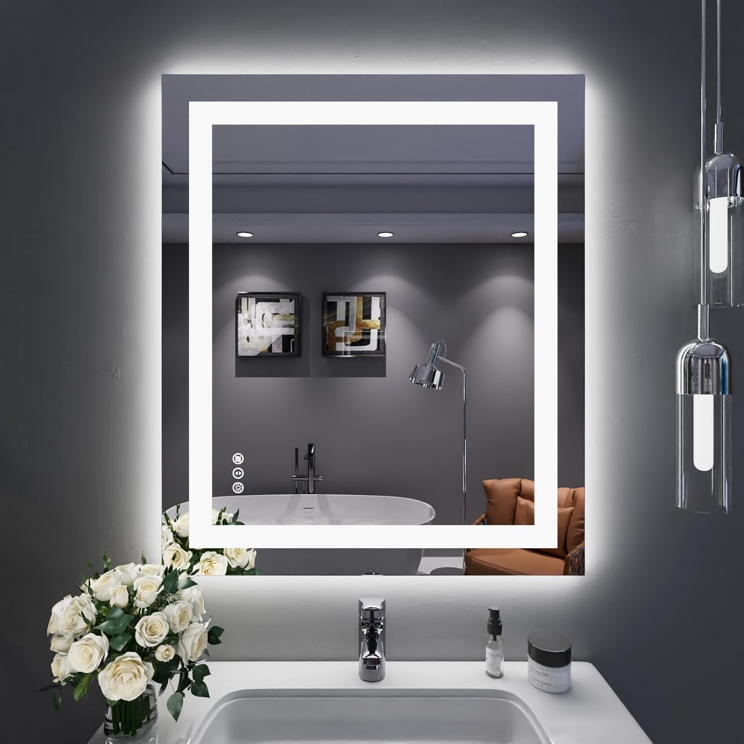LOAAO 24X32 LED Bathroom Mirror with Lights, Anti-Fog, Dimmable, Backlit + Front Lit, Lighted Bathroom Vanity Mirror for Wall, Memory Function, Tempered Glass, Shatter-Proof, ETL Listed