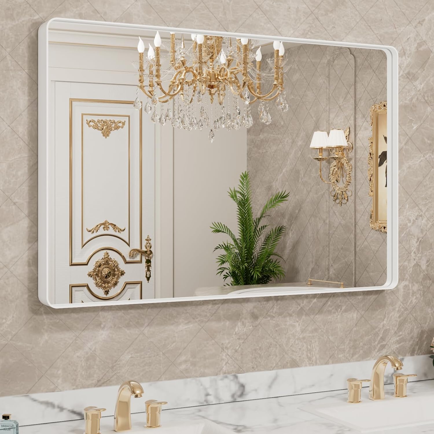 LOAAO 24”X36” Gold Bathroom Mirror, Rounded Rectangle Gold Frame Mirror, Brushed Gold Bathroom Vanity Mirror Wall-Mounted, Anti-Rust, Hangs Horizontally or Vertically