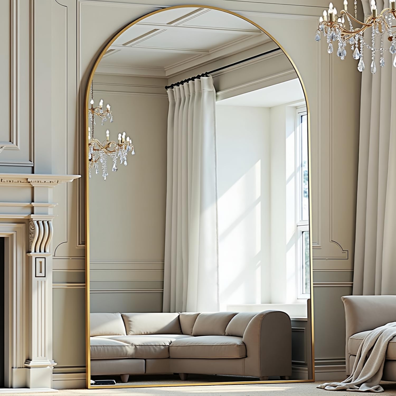 Arched Full Length Mirror, 70"x26" Free Standing Floor Mirror, Modern Full Body Mirrors with Stand, Wall Mirrors with Aluminum Alloy Frame for Bedroom,Living Room, Gold