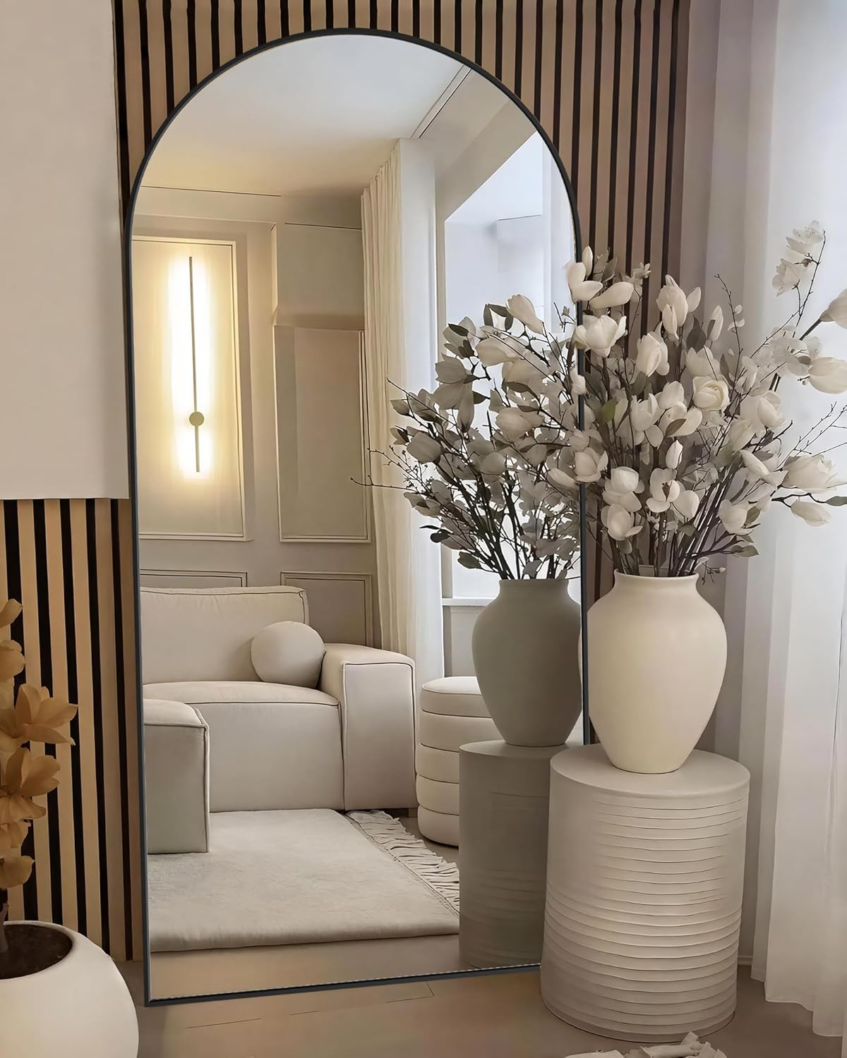 SUNQUEEN 71"×32" Mirror Full Length, Arched Full Length Mirror with Stand, Standing Floor Mirror Wall, Hanging or Leaning Large Full Body Mirrors for Bedroom Living Room (Black)