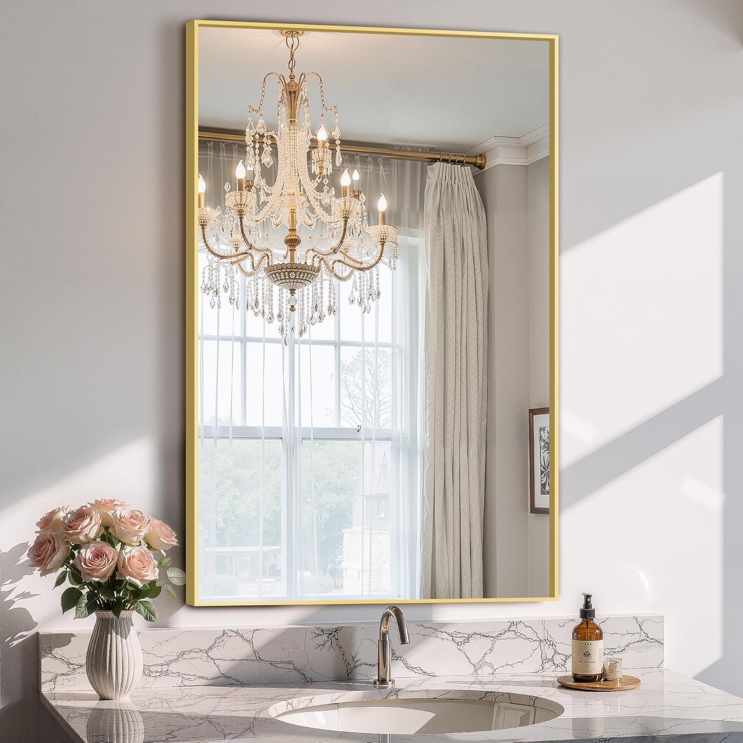 Bathroom Vanity Mirror for Wall, 2 Pack 36" x 24" Metal Framed Rectangular Bathroom Wall Mirror for Over Sink, HD Shatterproof Glass, Hangs Horizontally or Vertically(Black)