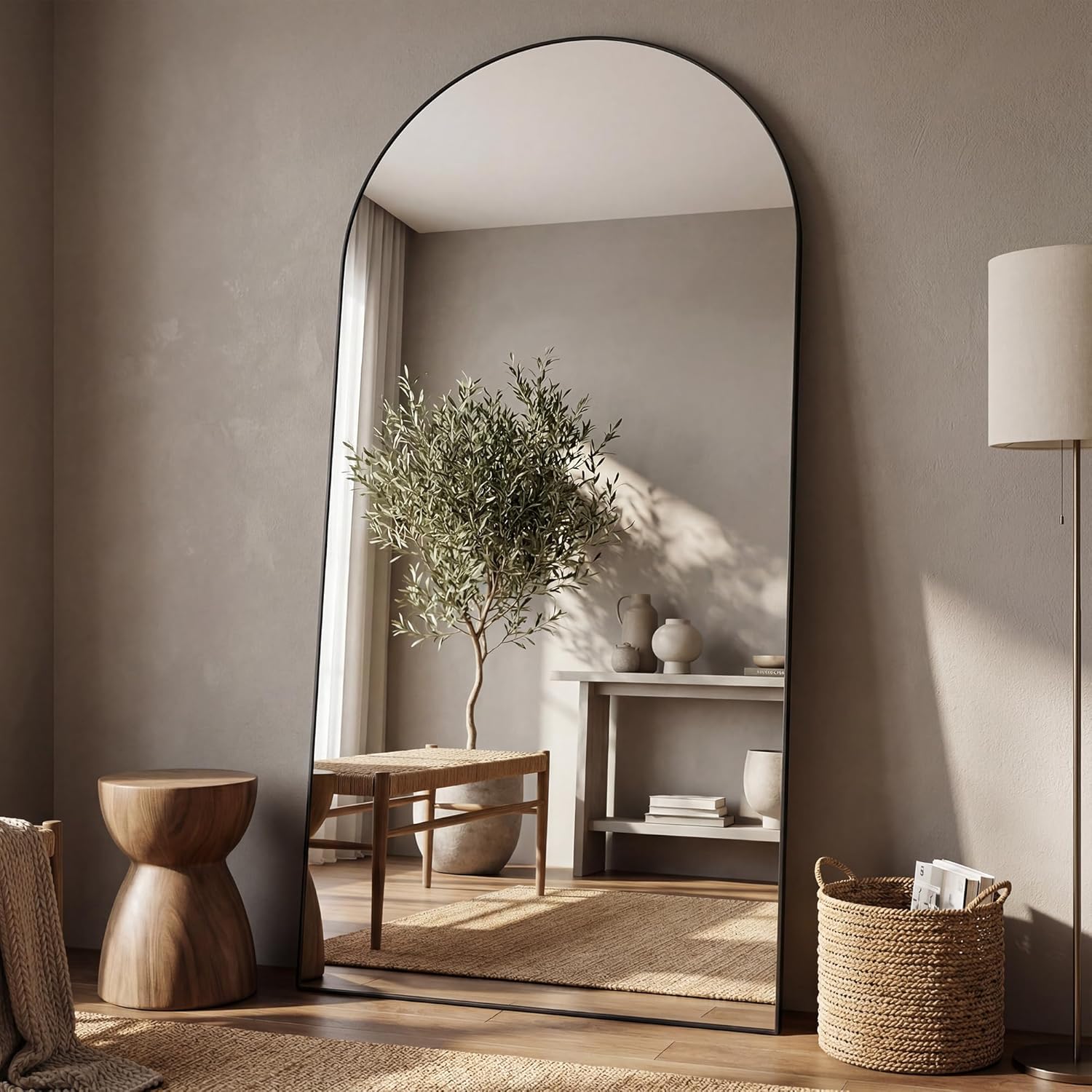 Antok Full Length Mirror, 76"x34" Floor Mirror, Arched Floor Standing Freestanding Arch Full Body Mirrors with Stand for Bedroom, Hanging Mounted for Living Room Cloakroom,Black