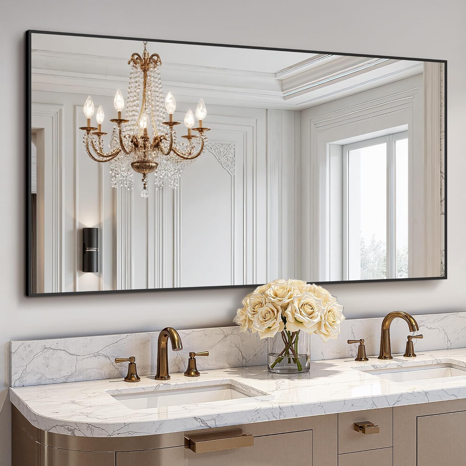 Bathroom Vanity Mirror for Wall, 2 Pack 36" x 24" Metal Framed Rectangular Bathroom Wall Mirror for Over Sink, HD Shatterproof Glass, Hangs Horizontally or Vertically(Black)