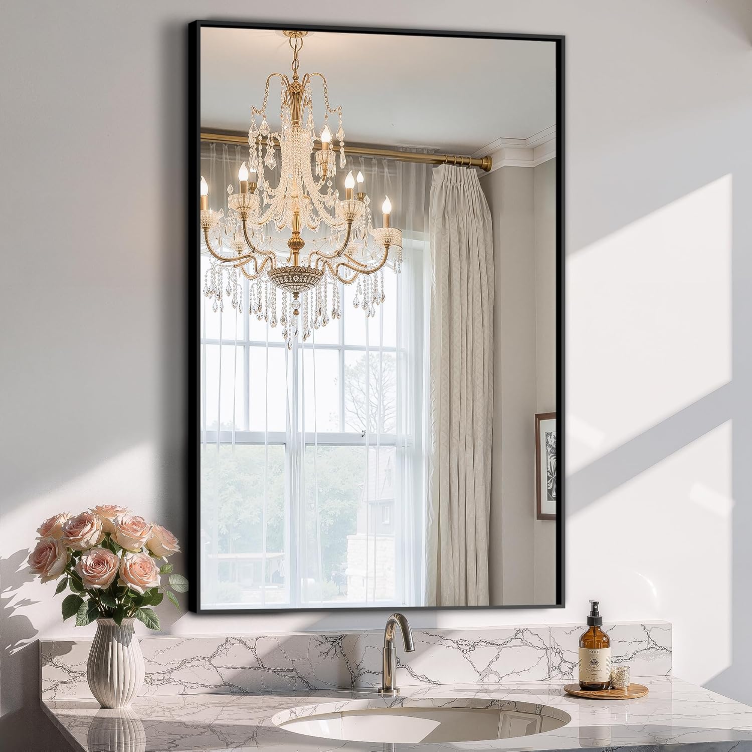 Bathroom Vanity Mirror for Wall, 2 Pack 36" x 24" Metal Framed Rectangular Bathroom Wall Mirror for Over Sink, HD Shatterproof Glass, Hangs Horizontally or Vertically(Black)