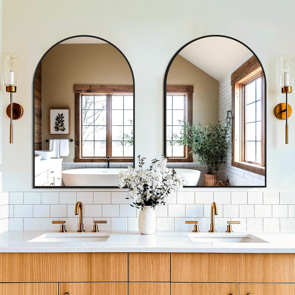 FICTOR Bathroom Mirror for Wall,2 Pack 24”x36” Arched Vanity Bathroom Mirror for Over Sink, Metal Framed with HD Shatter-Proof Glass for Entryway, Living Room,Bedroom(Black)