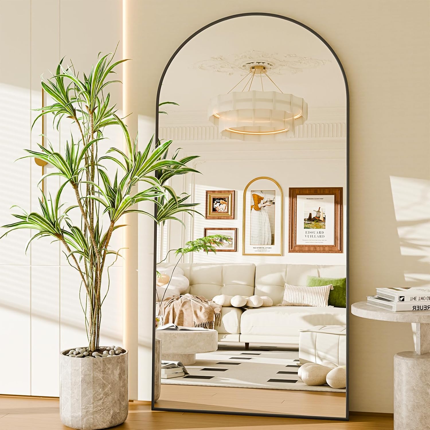 SUNQUEEN 71"×32" Mirror Full Length, Arched Full Length Mirror with Stand, Standing Floor Mirror Wall, Hanging or Leaning Large Full Body Mirrors for Bedroom Living Room (Black)