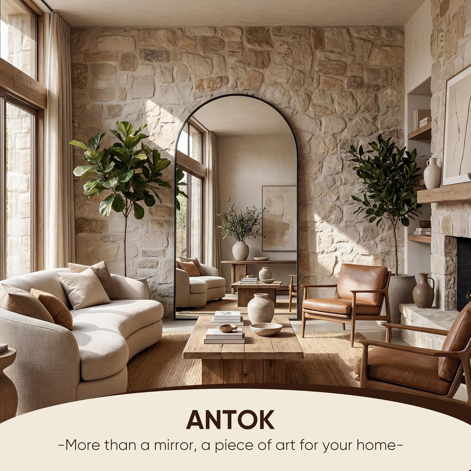 Antok Full Length Mirror, 76"x34" Floor Mirror, Arched Floor Standing Freestanding Arch Full Body Mirrors with Stand for Bedroom, Hanging Mounted for Living Room Cloakroom,Black