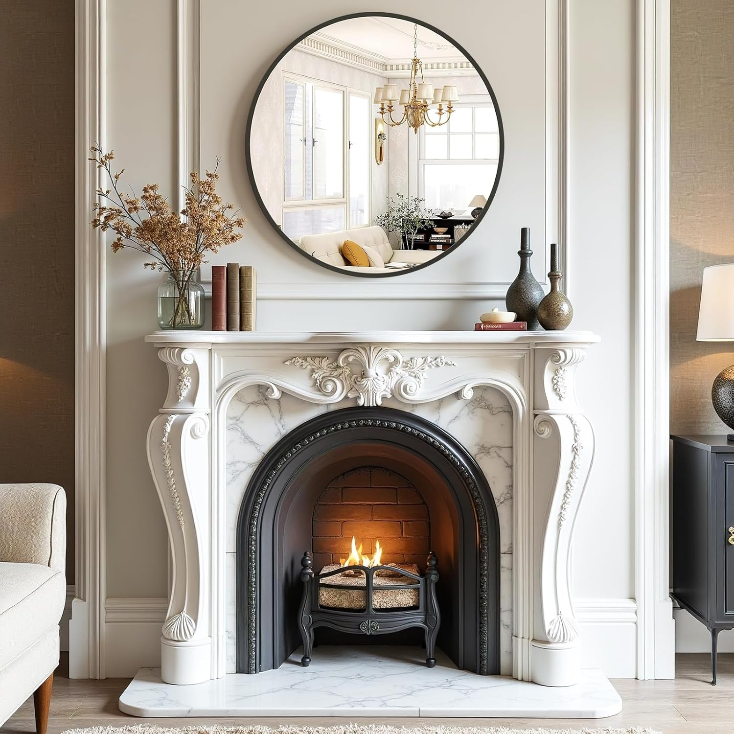 Bathroom Mirror for Wall, 30 Inch Round Mirror, Matte Black Metal Framed Circle Vanity Mirror for Bathroom Bedroom Living Room Entryway, Anti-Rust, Tempered Glass, Hanging or Leaning