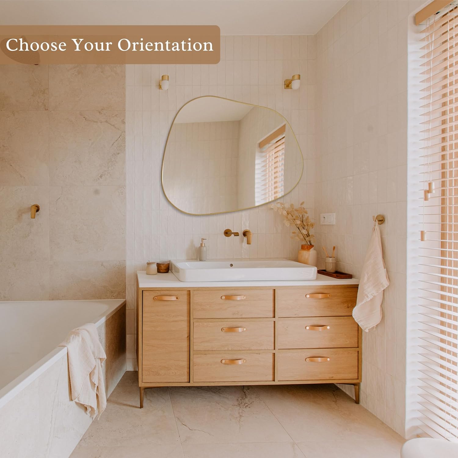 PERFNIQUE Irregular Wall Mirror Asymmetrical Mirror, 32''x24'' Gold Mirror for Bathroom Bedroom Living Room Entryway, Decorative Modern Boho Decor, Wall Mouted(Gold, 32''x24'')