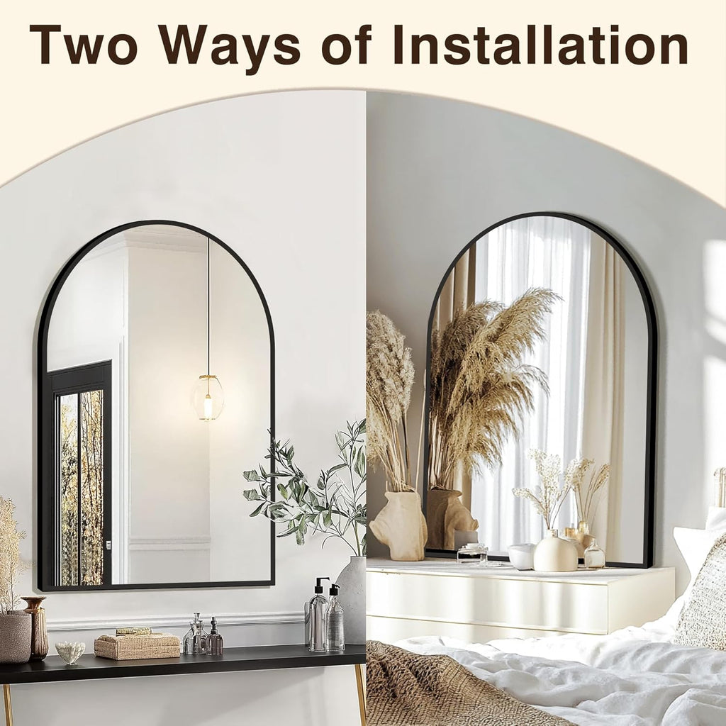 FICTOR Bathroom Mirror for Wall,2 Pack 24”x36” Arched Vanity Bathroom Mirror for Over Sink, Metal Framed with HD Shatter-Proof Glass for Entryway, Living Room,Bedroom(Black)