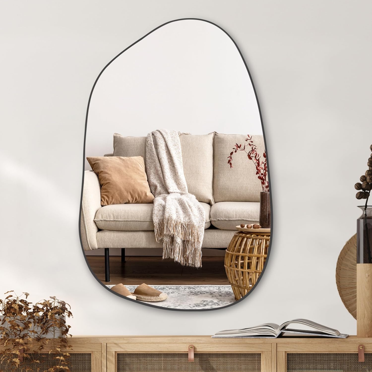 PERFNIQUE Irregular Wall Mirror Asymmetrical Mirror, 32''x24'' Gold Mirror for Bathroom Bedroom Living Room Entryway, Decorative Modern Boho Decor, Wall Mouted(Gold, 32''x24'')