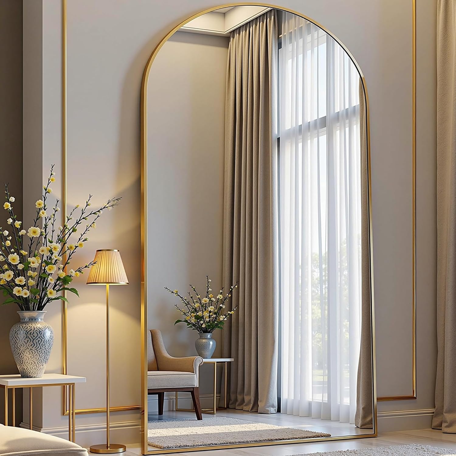 Arched Full Length Mirror, 70"x26" Free Standing Floor Mirror, Modern Full Body Mirrors with Stand, Wall Mirrors with Aluminum Alloy Frame for Bedroom,Living Room, Gold