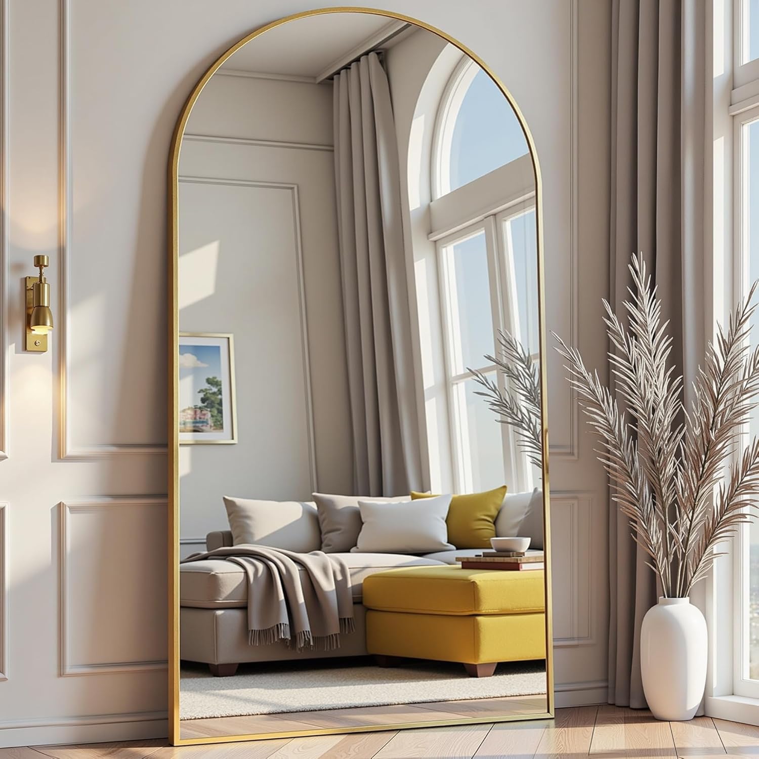 Arched Full Length Mirror, 70"x26" Free Standing Floor Mirror, Modern Full Body Mirrors with Stand, Wall Mirrors with Aluminum Alloy Frame for Bedroom,Living Room, Gold