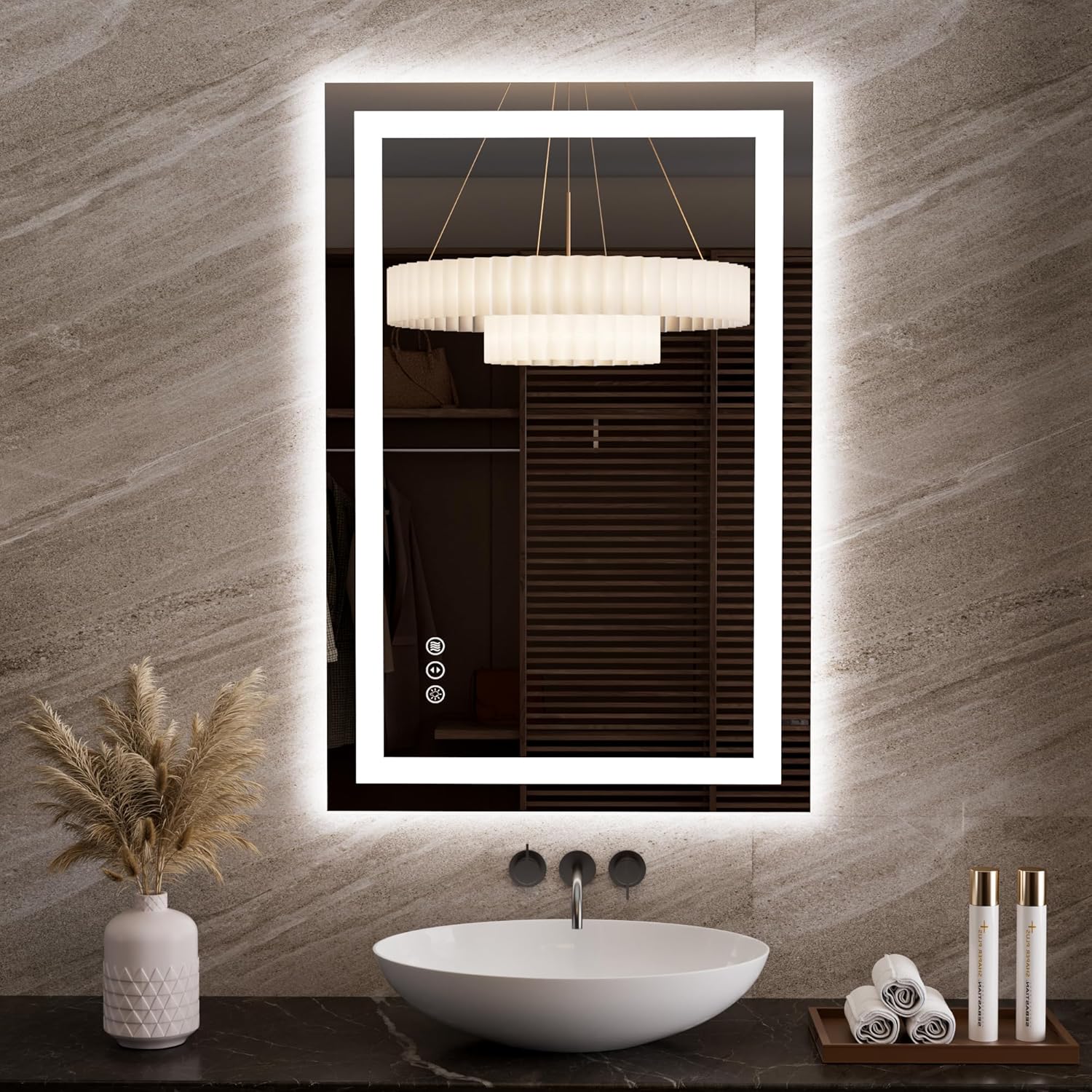 LOAAO 24X32 LED Bathroom Mirror with Lights, Anti-Fog, Dimmable, Backlit + Front Lit, Lighted Bathroom Vanity Mirror for Wall, Memory Function, Tempered Glass, Shatter-Proof, ETL Listed