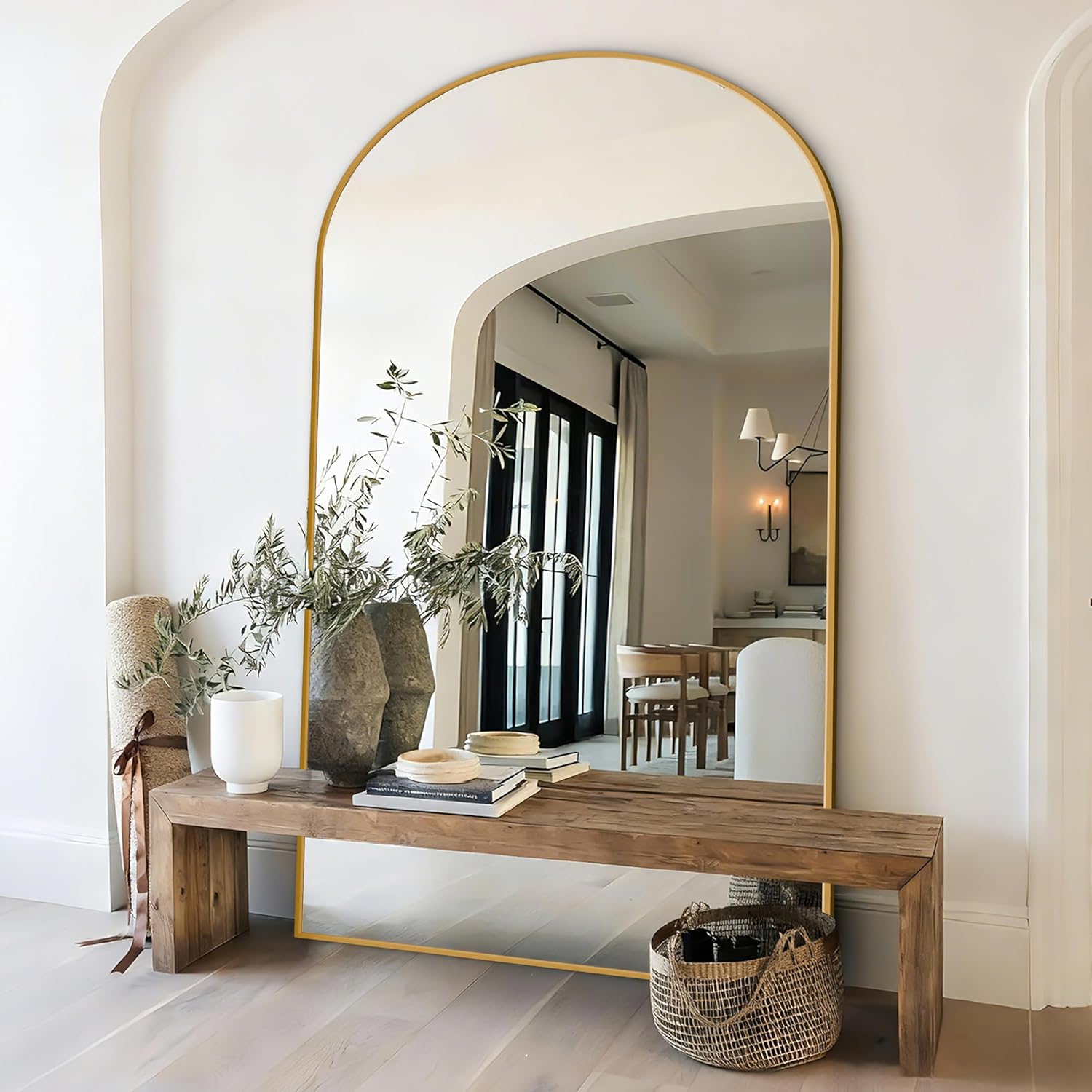 SUNQUEEN 71"×32" Mirror Full Length, Arched Full Length Mirror with Stand, Standing Floor Mirror Wall, Hanging or Leaning Large Full Body Mirrors for Bedroom Living Room (Black)