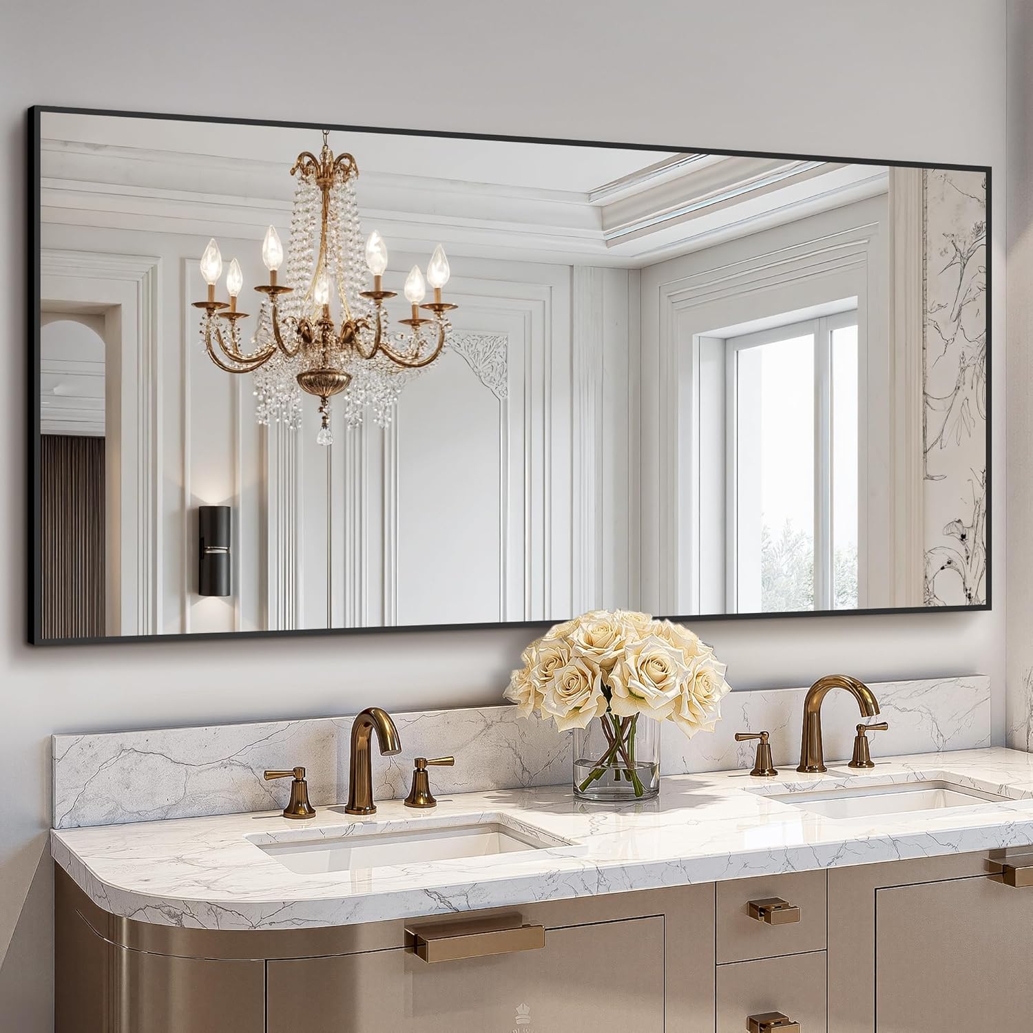 Bathroom Vanity Mirror for Wall, 2 Pack 36" x 24" Metal Framed Rectangular Bathroom Wall Mirror for Over Sink, HD Shatterproof Glass, Hangs Horizontally or Vertically(Black)