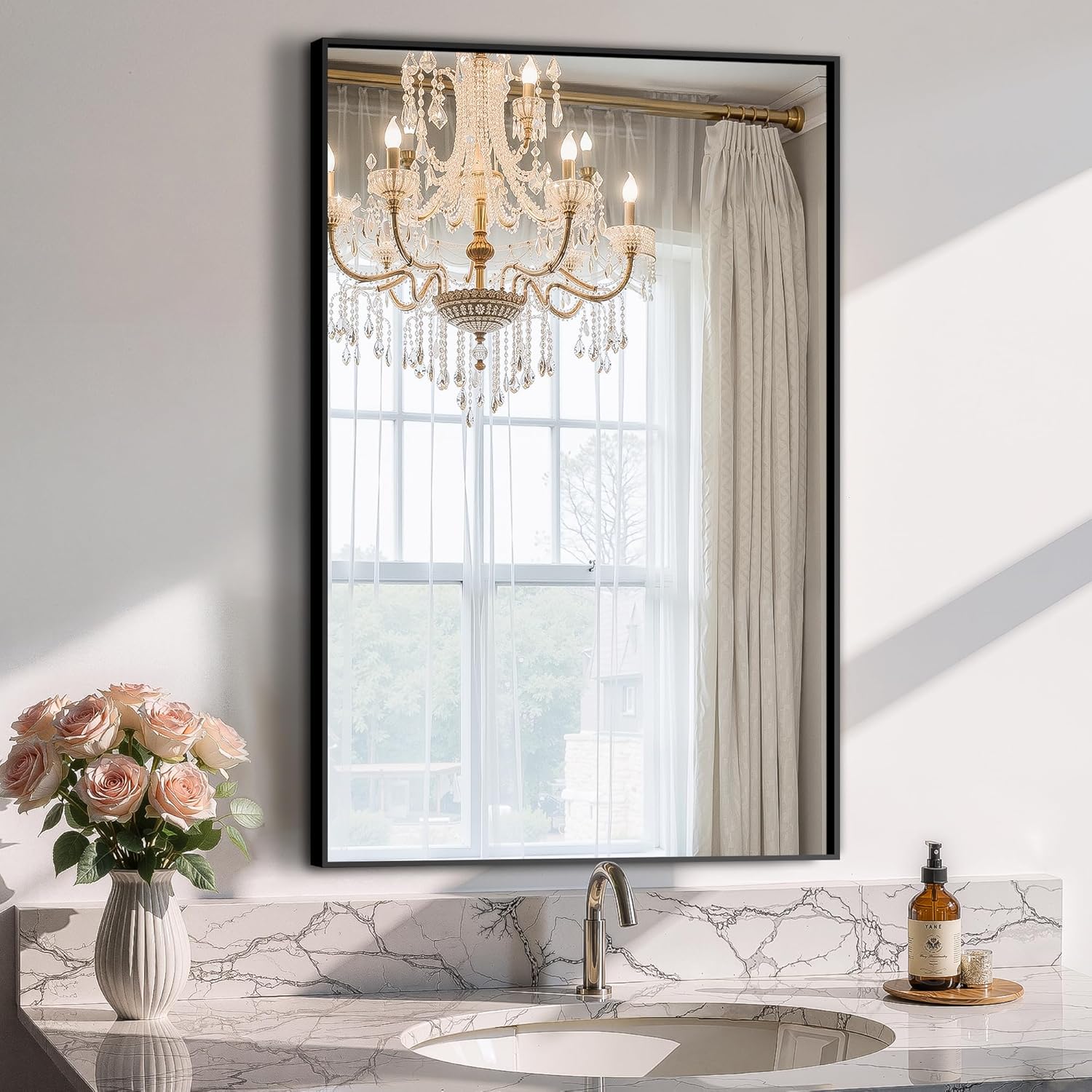 Bathroom Vanity Mirror for Wall, 2 Pack 36" x 24" Metal Framed Rectangular Bathroom Wall Mirror for Over Sink, HD Shatterproof Glass, Hangs Horizontally or Vertically(Black)