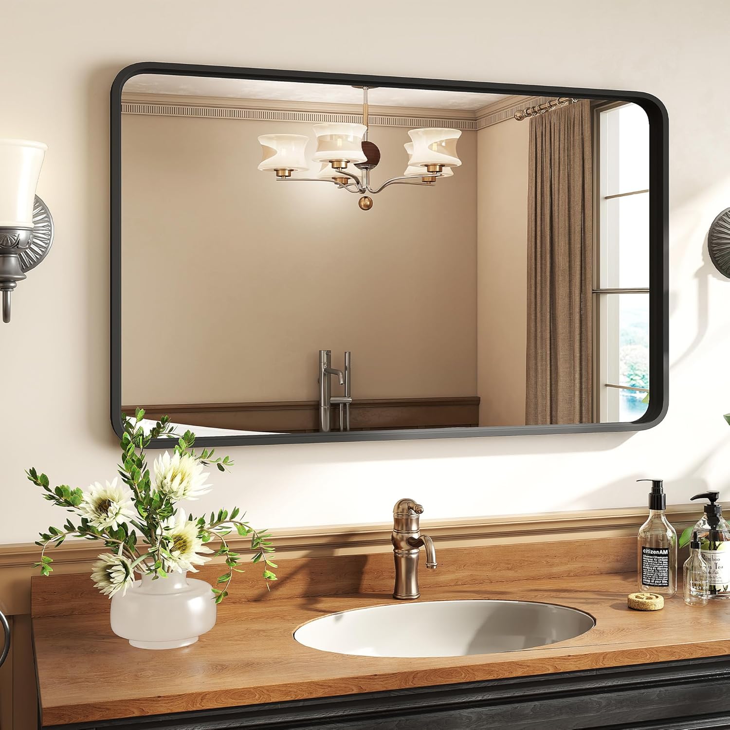 Bathroom Mirror for Wall, 30 Inch Round Mirror, Matte Black Metal Framed Circle Vanity Mirror for Bathroom Bedroom Living Room Entryway, Anti-Rust, Tempered Glass, Hanging or Leaning