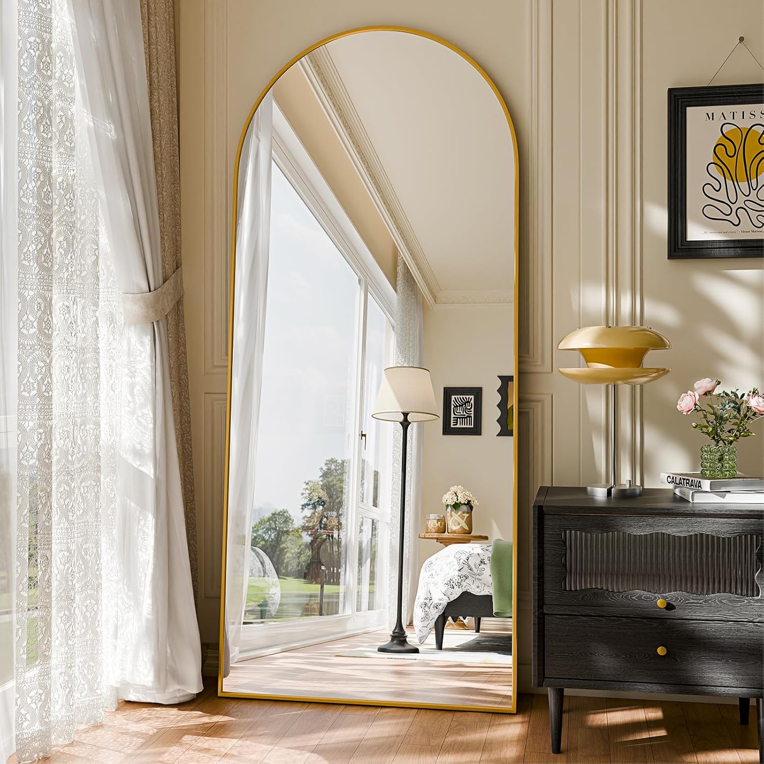 SUNQUEEN 71"×32" Mirror Full Length, Arched Full Length Mirror with Stand, Standing Floor Mirror Wall, Hanging or Leaning Large Full Body Mirrors for Bedroom Living Room (Black)