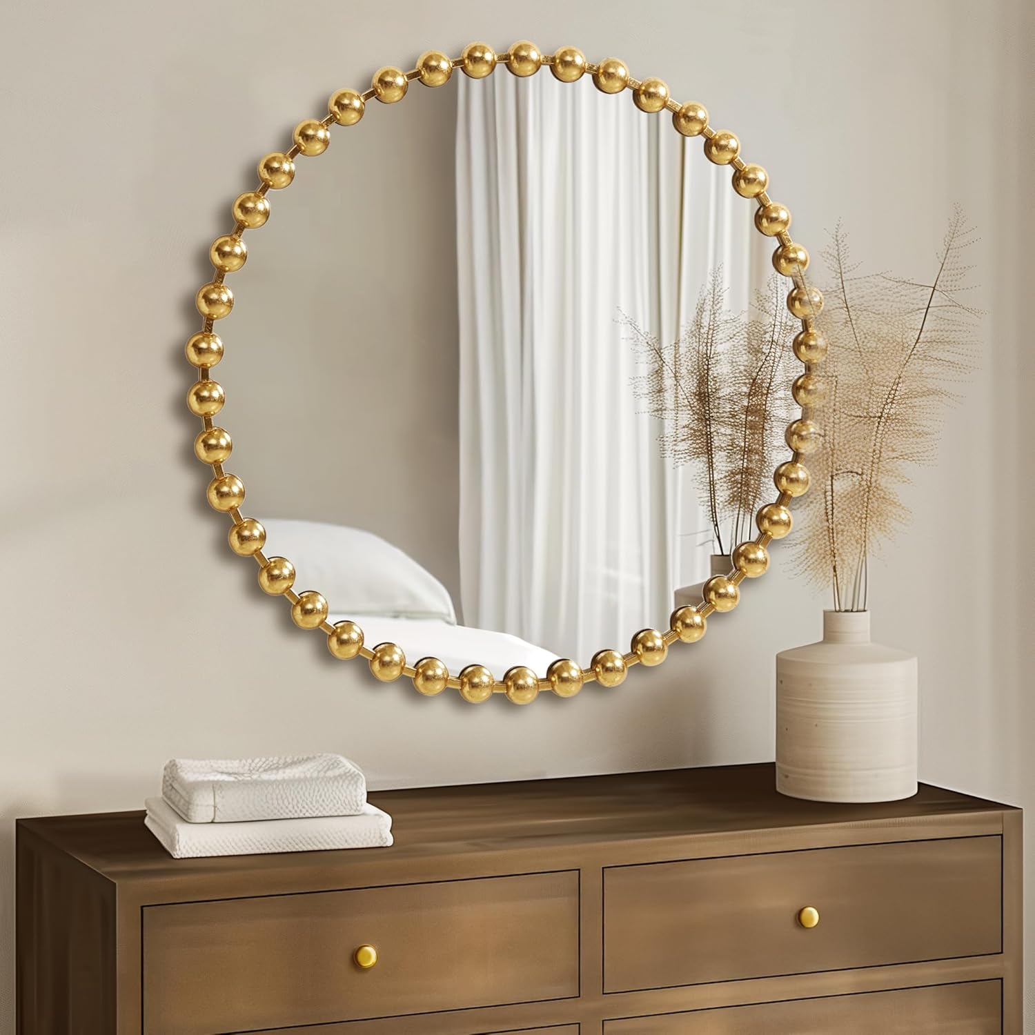 Madison Park Round Mirror, Metal Frame Circle Mirror 27 inch, Wall Art Decor Mounted Hanging for Entryway, Bathroom, hallway, Living Room, Vanity, Marlowe, Gold