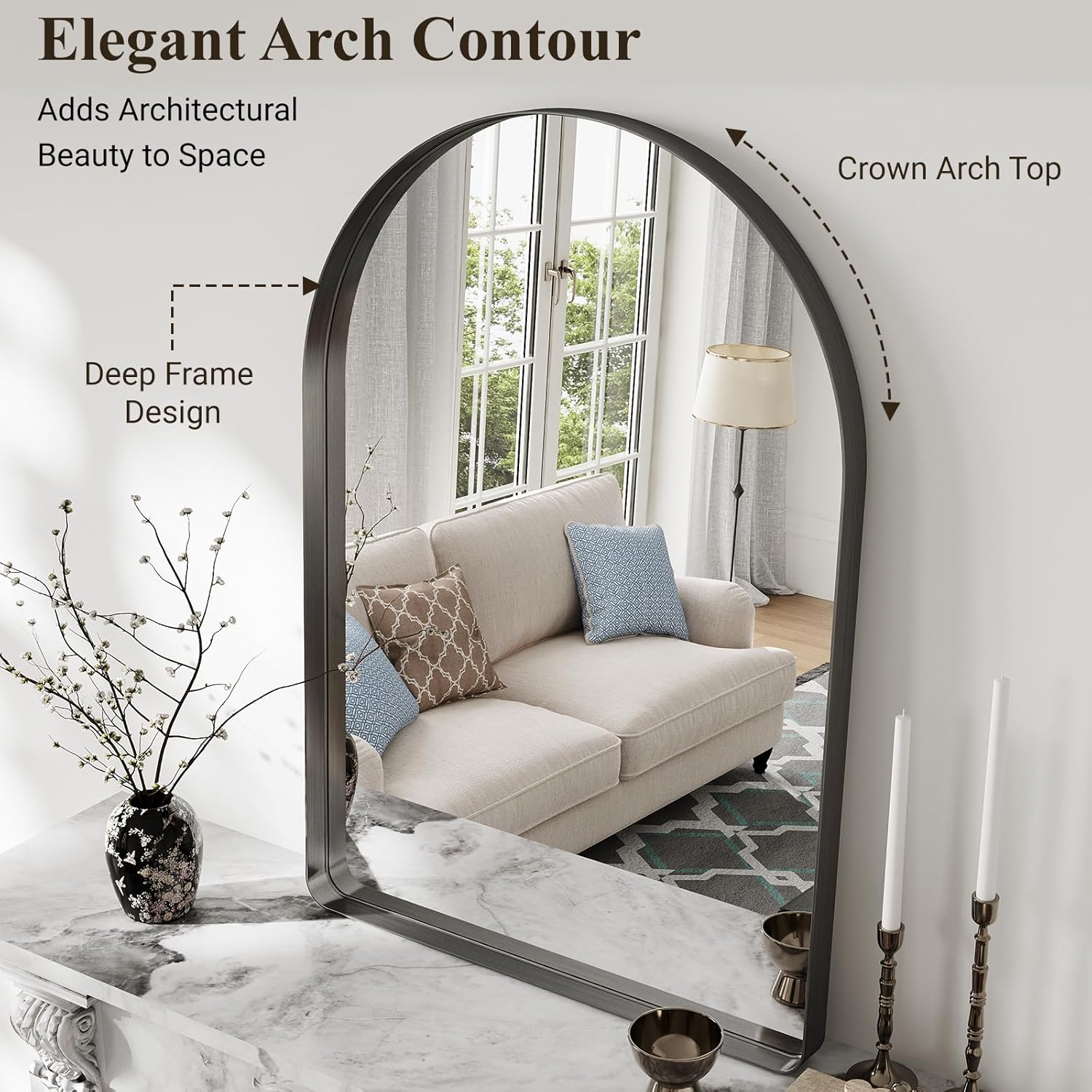 Arched Bathroom Mirror, 30"x40" Black Mirror for Wall Mounted Vanity Mirror for Over Sink with Tempered Glass, Aluminum Alloy Deep Frame, Farmhouse for Bedroom, Entryway, Living Room