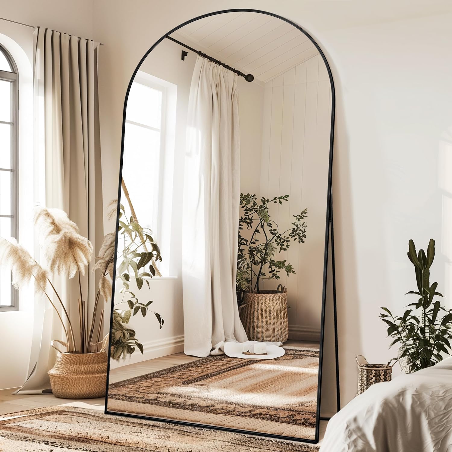 Antok Full Length Mirror, 76"x34" Floor Mirror, Arched Floor Standing Freestanding Arch Full Body Mirrors with Stand for Bedroom, Hanging Mounted for Living Room Cloakroom,Black