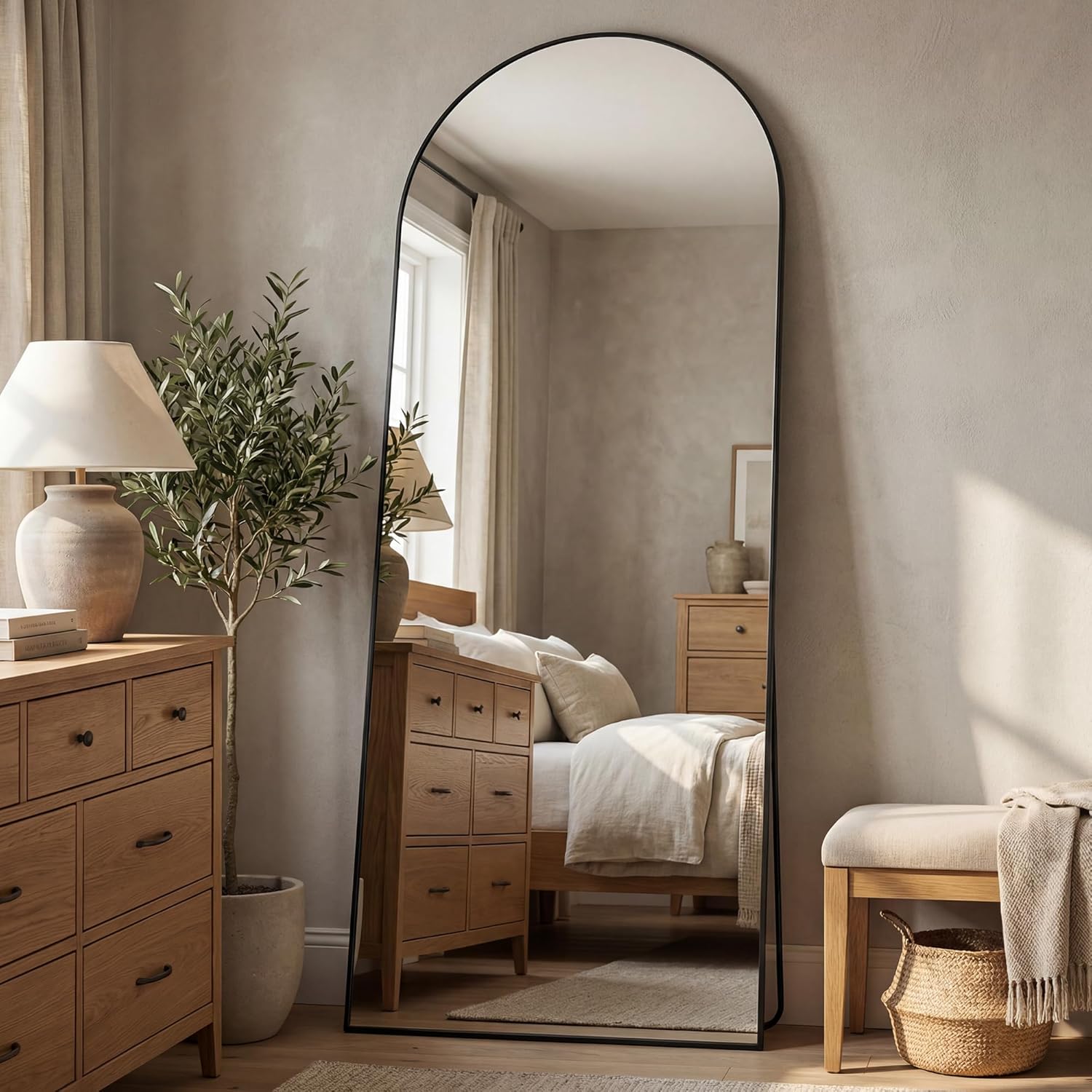 Antok Full Length Mirror, 71"x28" Floor Mirror, Arched Floor Standing Freestanding Arch Full Body Mirrors with Stand for Bedroom, Hanging Mounted for Living Room Cloakroom,Black