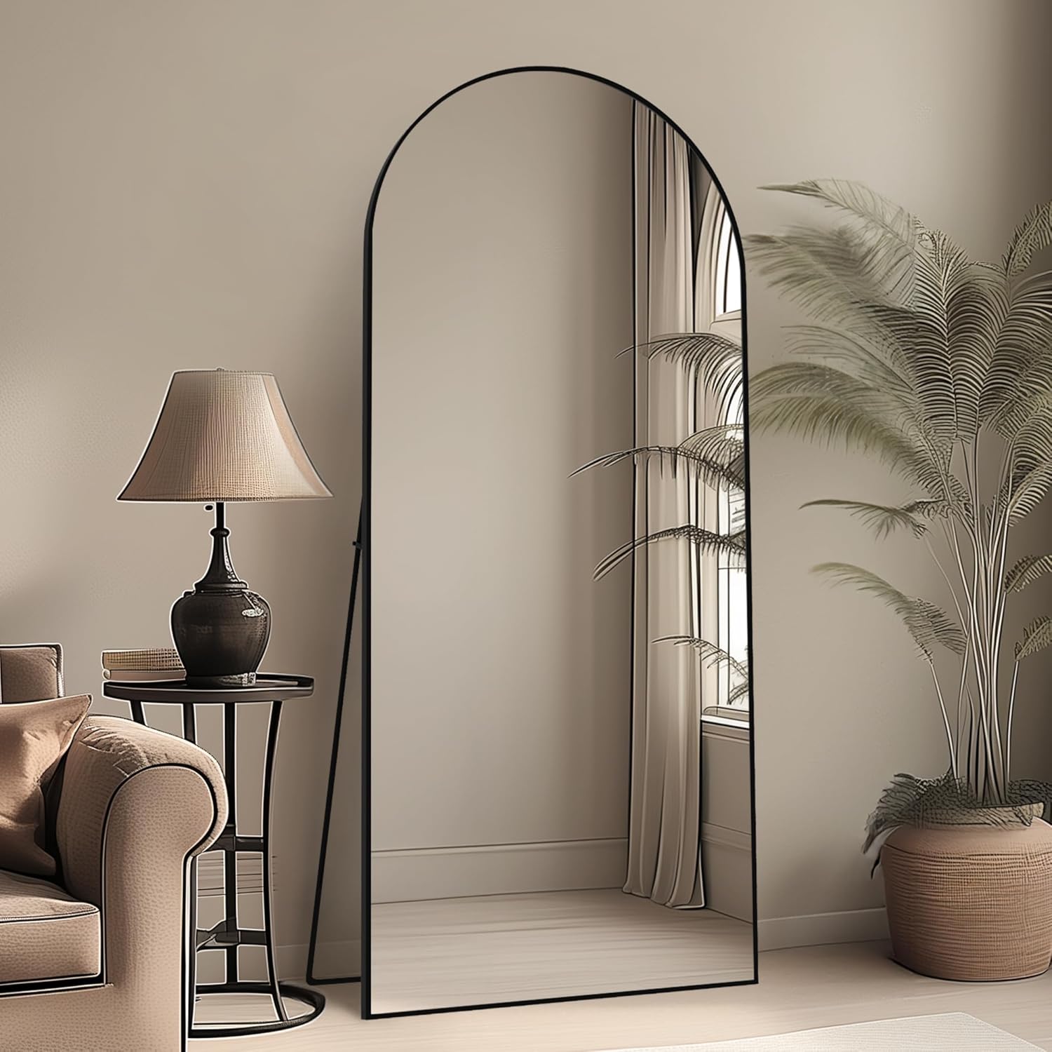 SUNQUEEN 71"×32" Mirror Full Length, Arched Full Length Mirror with Stand, Standing Floor Mirror Wall, Hanging or Leaning Large Full Body Mirrors for Bedroom Living Room (Black)